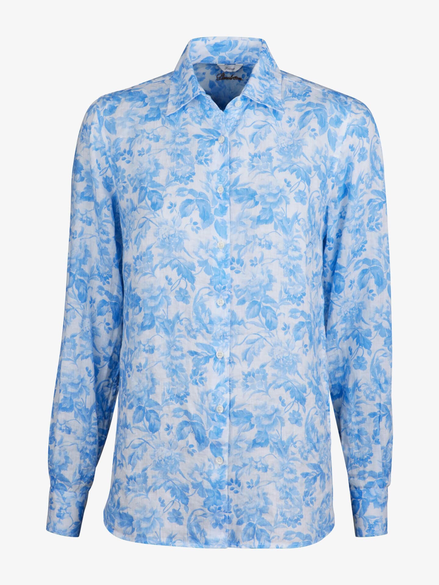 Stenströms Sofie Blå mønstret linskjorte | Dame | Dameskjorter & Bluser | Feminine | Størrelse: 46 | Blå | Print / Patterned | Lange Ermer
