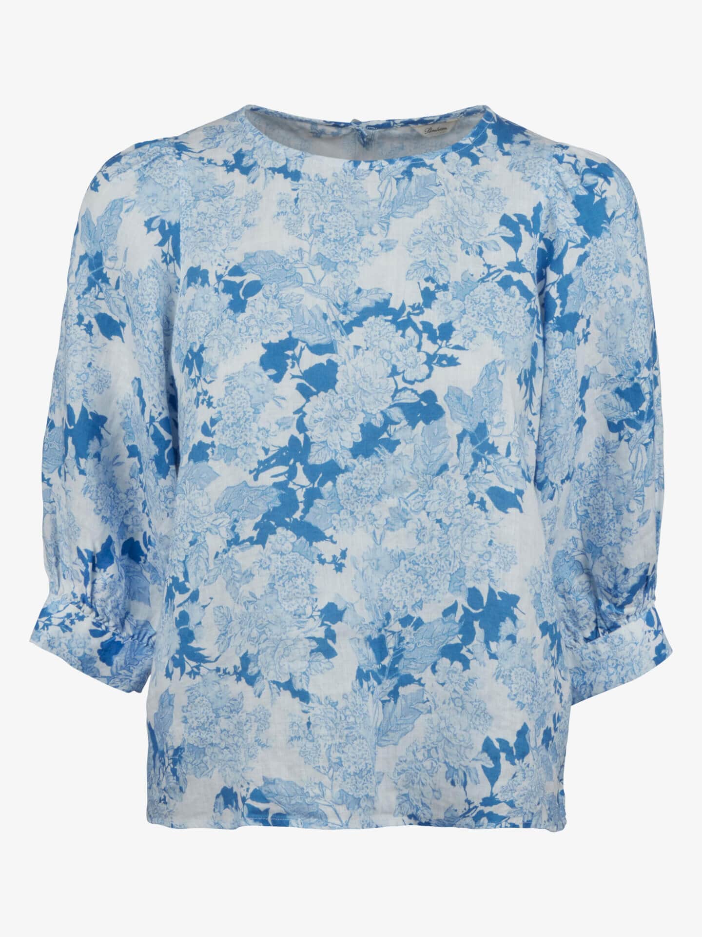 Stenströms Ljusblå Blommig Linneblus | Dam | Damskjortor & Blusar | Feminine | Storlek: 34 | Blå | 3/4 Ärm