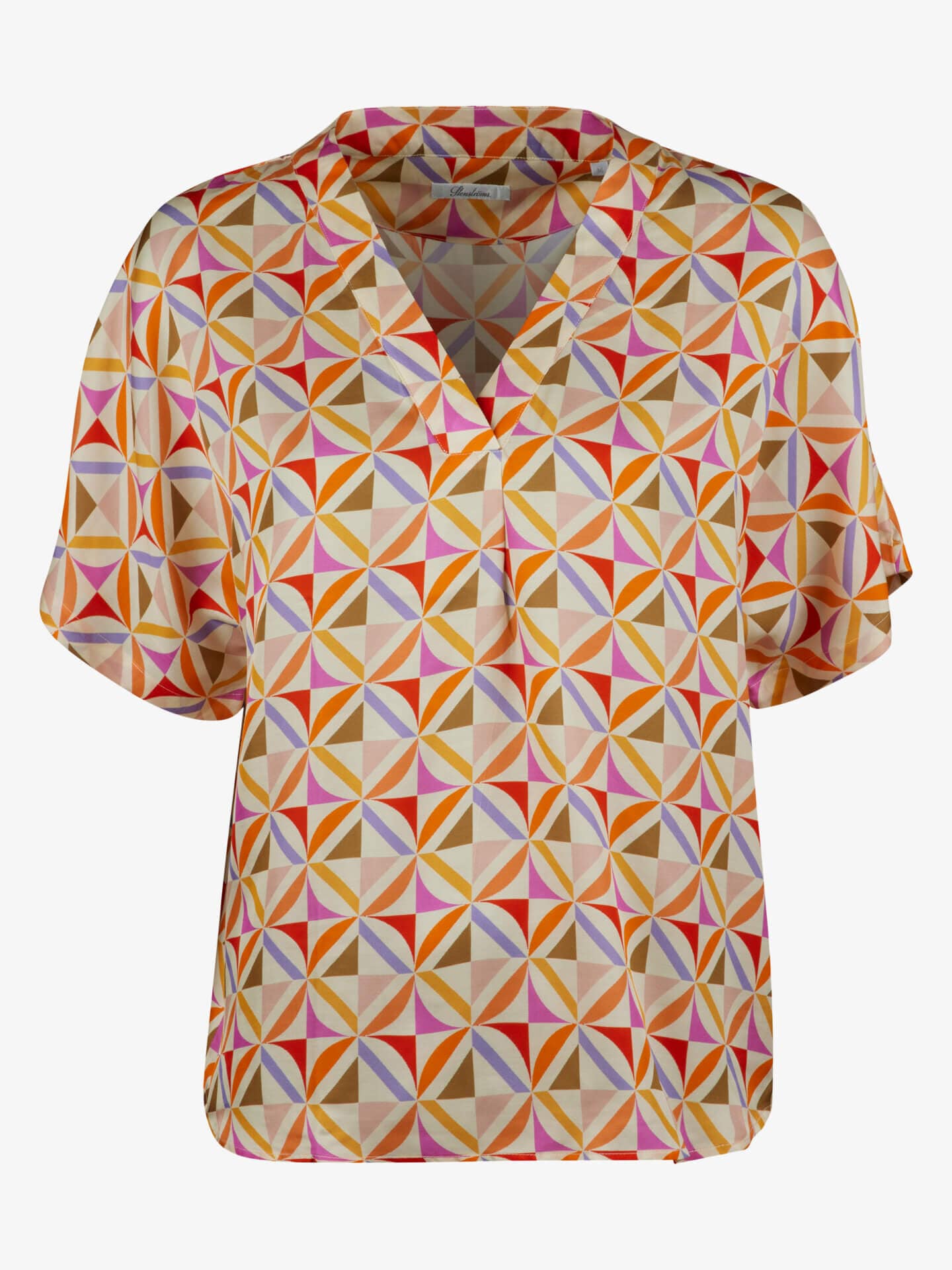 Stenströms Emina Ljusorange Mönstrad Blus | Dam | Damskjortor & Blusar | Oversize | Storlek: 34 | Ljus orange | Kort Ärm