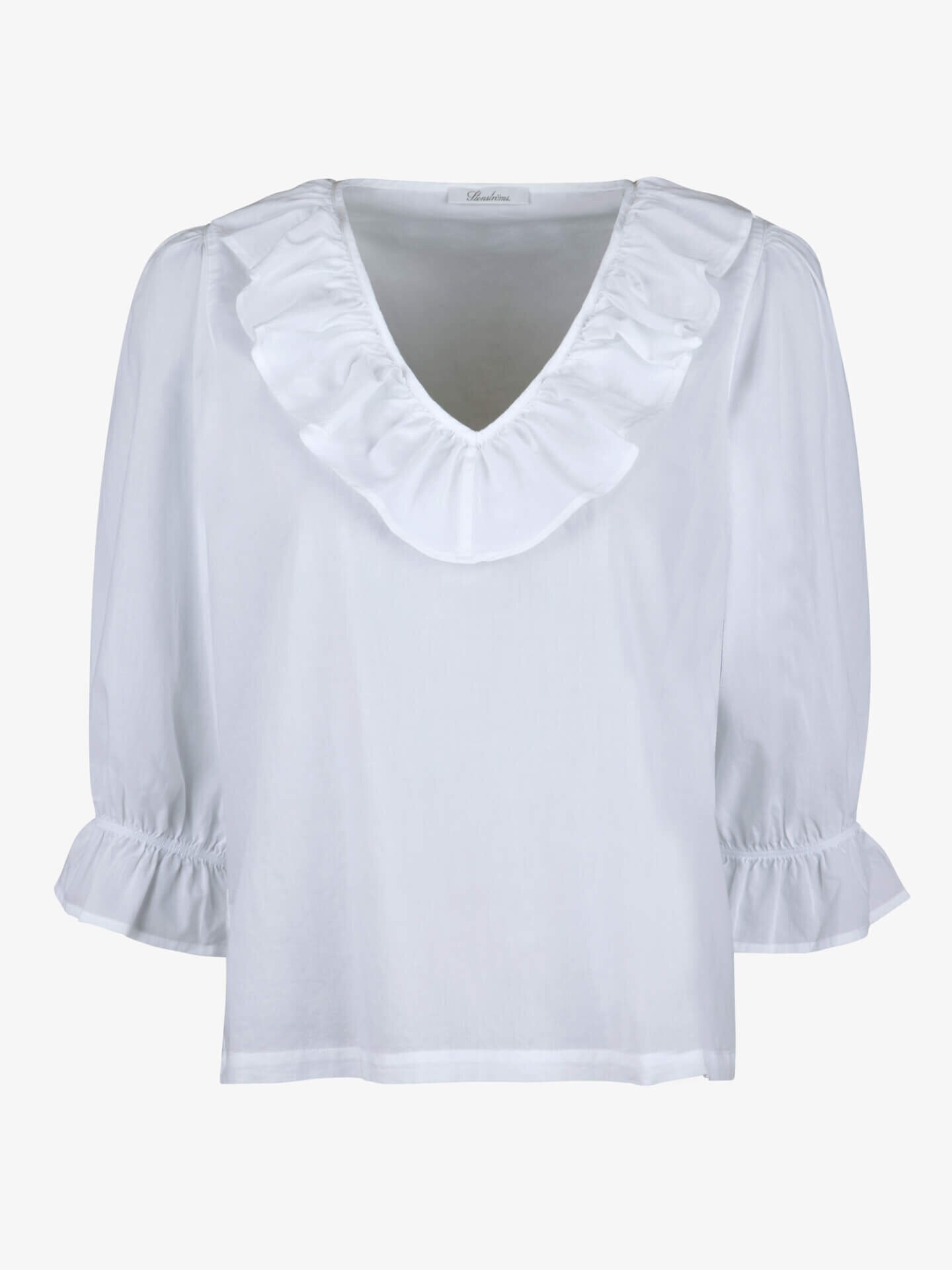 Stenströms Elise Hvit volangbluse | Dame | Dameskjorter & Bluser | Feminine | Størrelse: 48 | Hvit | Solid | 3/4 Ermer