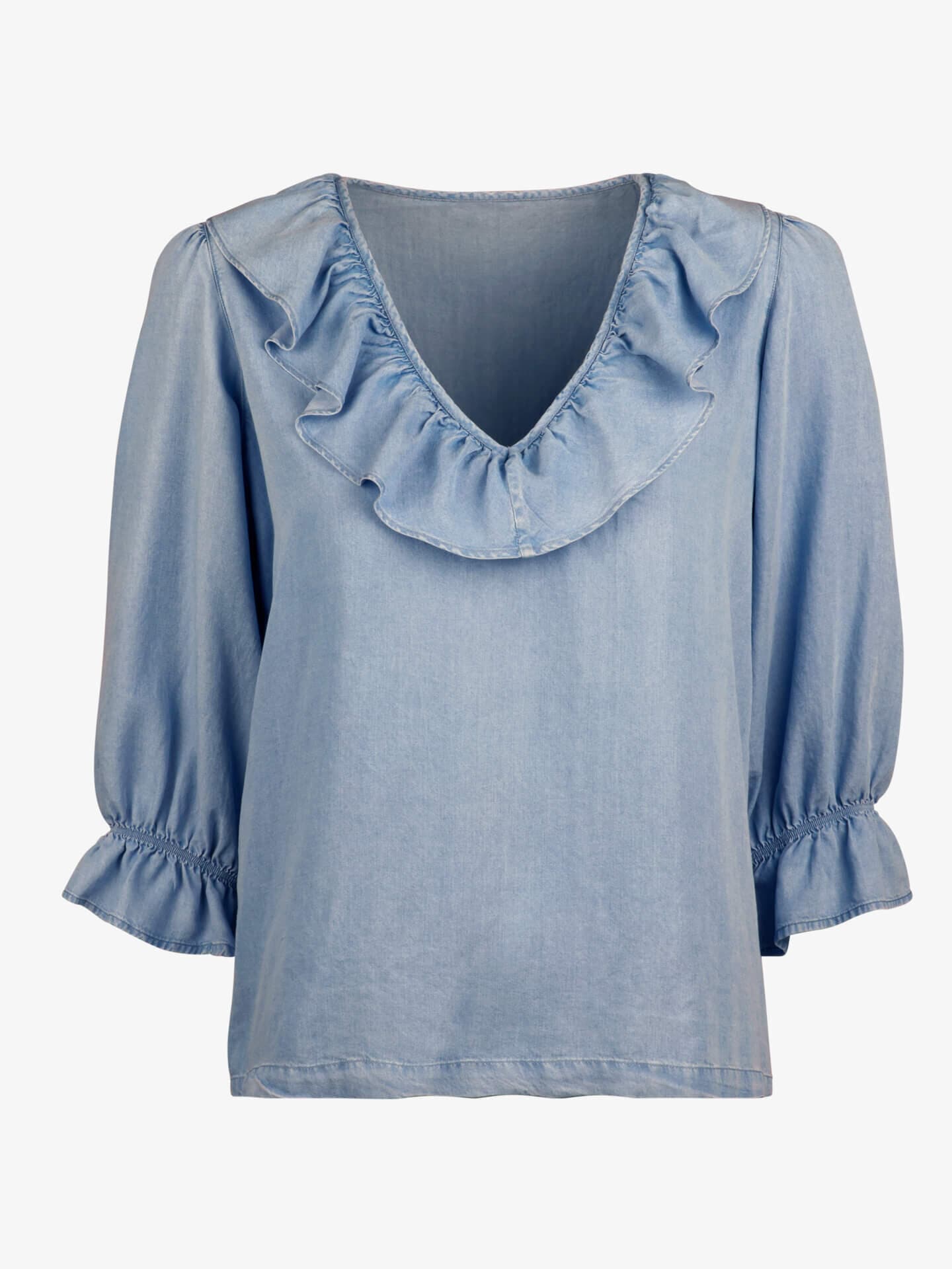 Stenströms Elise Blå Volangblus | Dam | Damskjortor & Blusar | Feminine | Storlek: 34 | Blå | Enfärgad | 3/4 Ärm