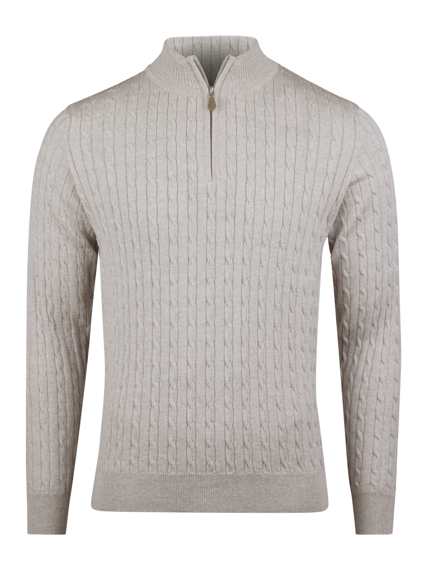 Stenströms Lys beige Flettestrikket merinoull med glidelås i halsen | Herre | Strikk & Gensere | Størrelse: 3XL | Lys beige | Cable knit | Lange Ermer