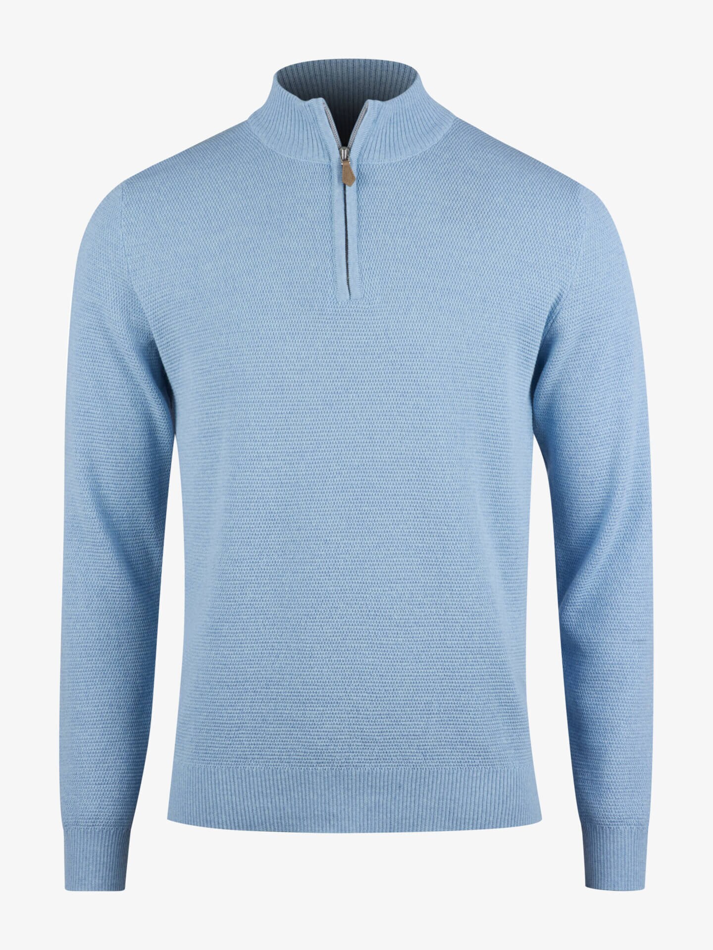 Stenströms Light Blue Textured Merino Half Zip | Herre | Strikk & Gensere | Størrelse: S | Lyse blå | Lange Ermer