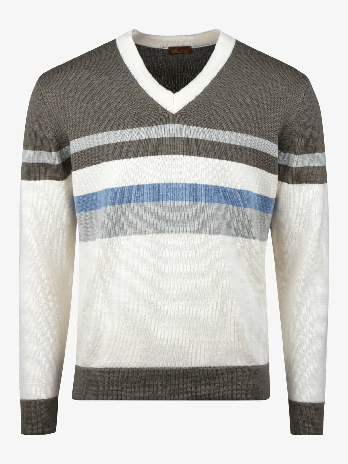 Stenströms Striped Merino V-Neck | Herre | Strikk & Gensere | Størrelse: S | Grønn | Lange Ermer