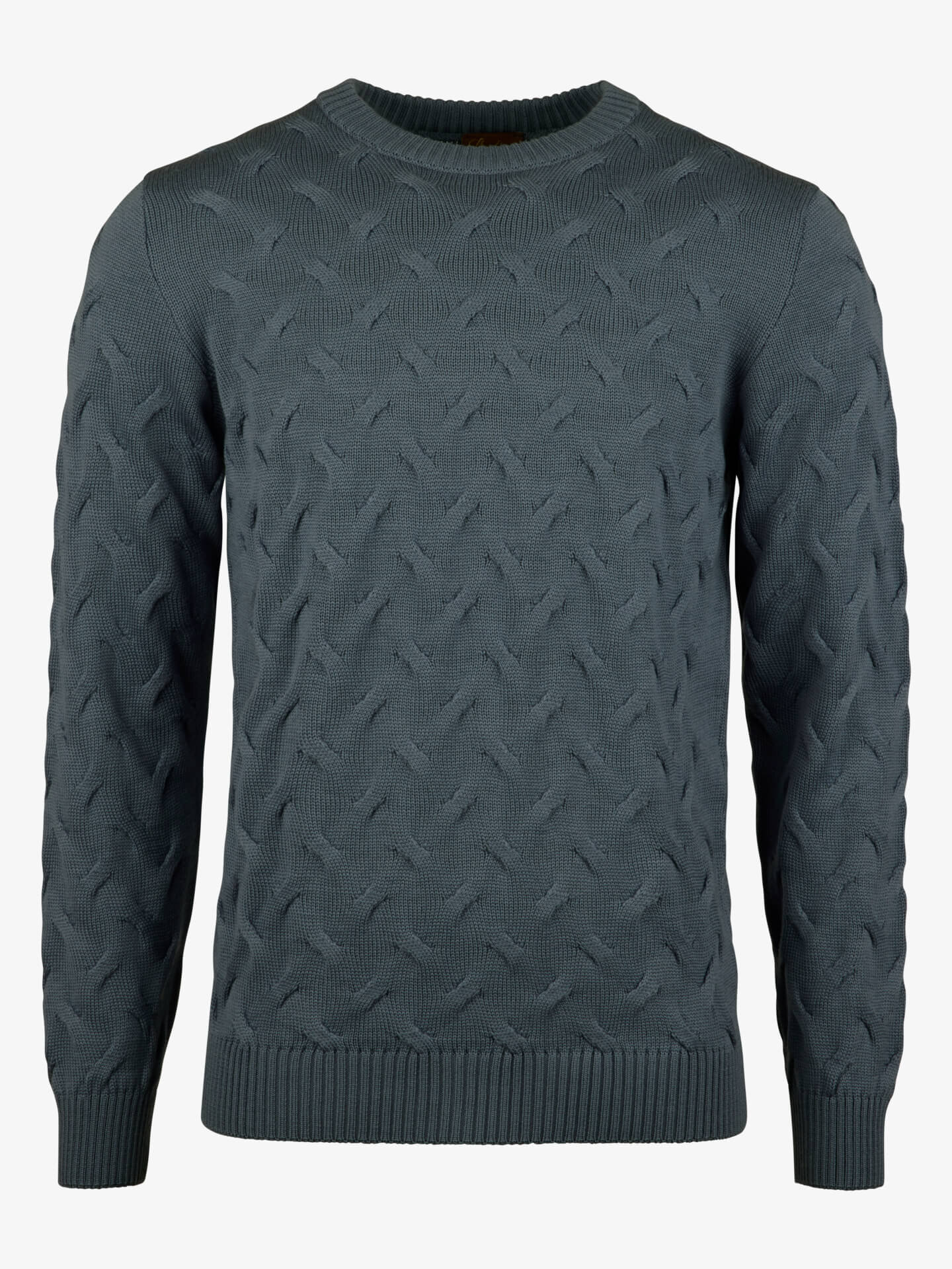Blå strikket sweater i merinould