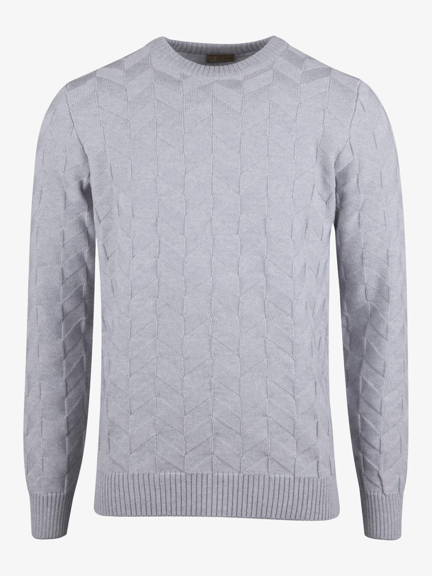 Stenströms Ljusgrå Parallelogram Merinoull Rundhalströja | Herr | Herrtröjor & Stickat | Storlek: 3XL | Ljusgrå