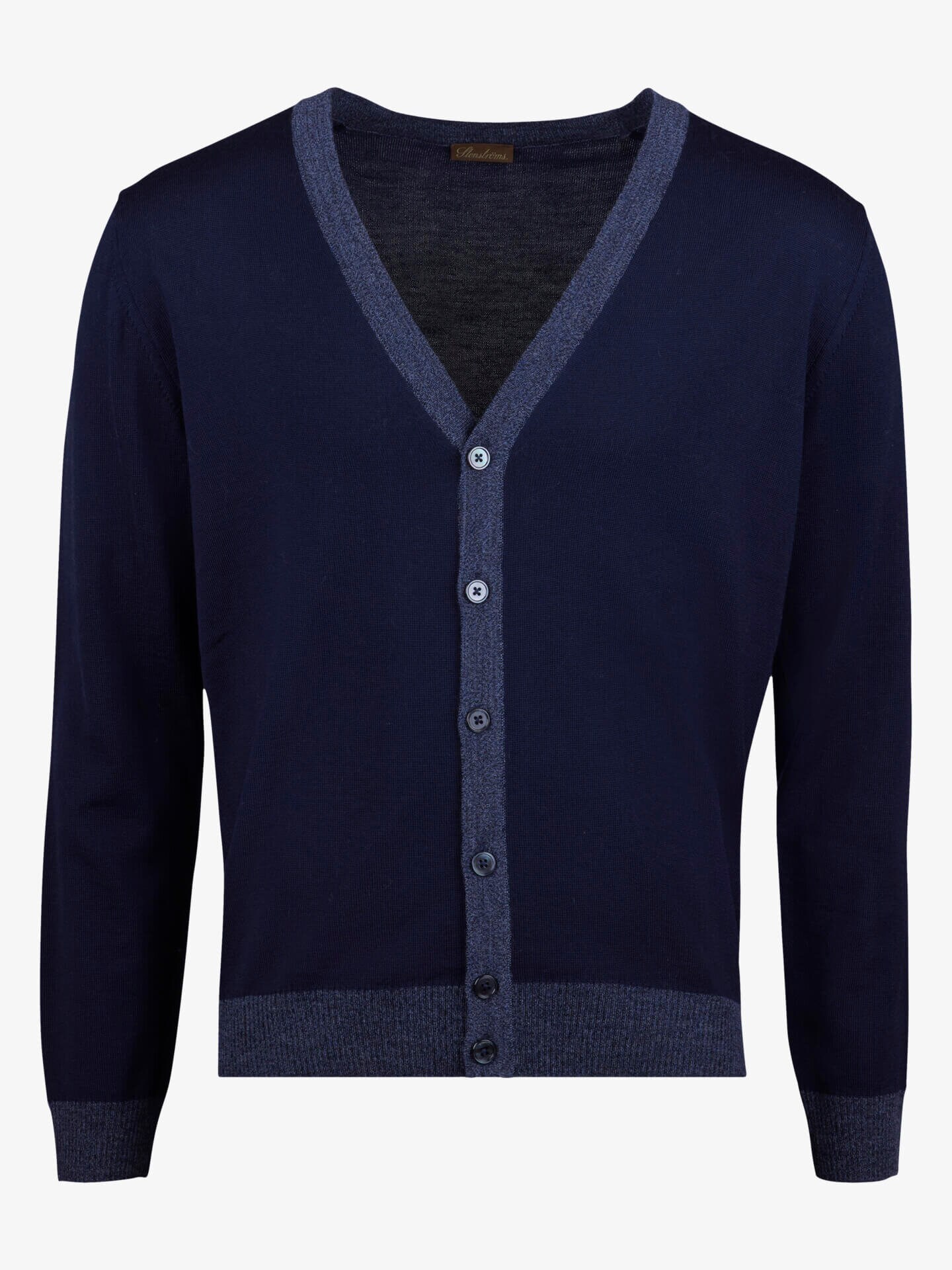 Stenströms Marineblå Cardigan i merinoull | Herre | Strikk & Gensere | Størrelse: S | Marineblå | Solid | Lange Ermer