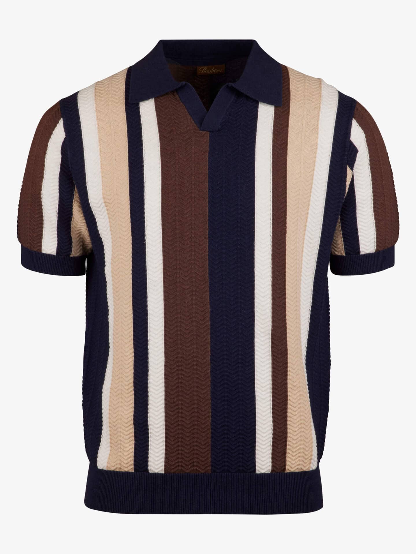Stenströms Marinblå Randig Linne/Bomullpiké med Struktur | Herr | Pikéer & T-shirts | Storlek: XL | Marinblå | Randig | Kort Ärm