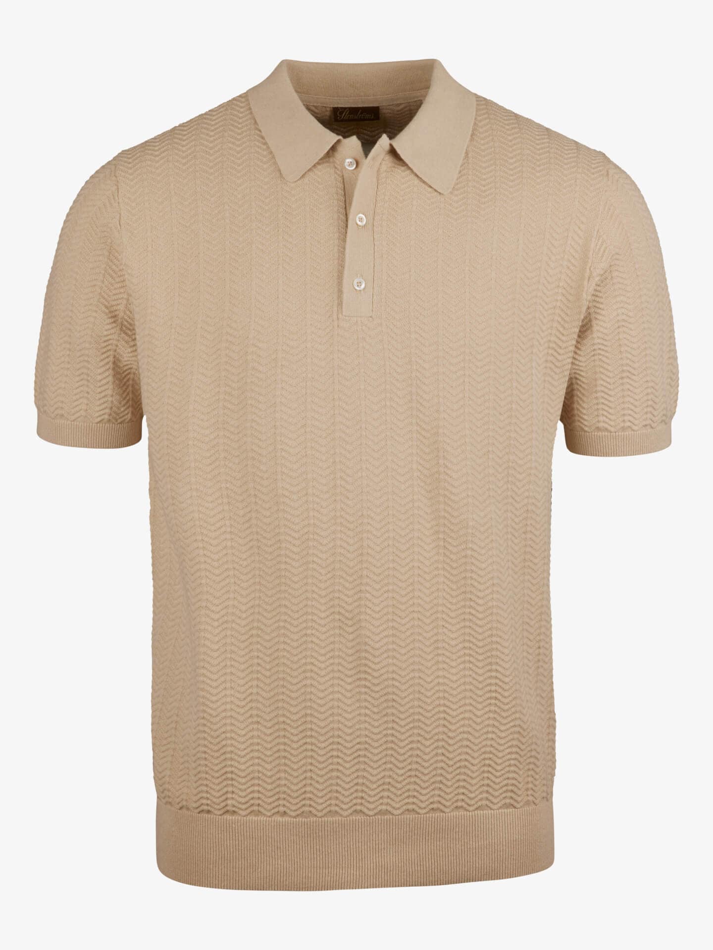 Stenströms Beige poloskjorte i lin/bomull med tekstur | Herre | Poloskjorter & T-skjorter | Størrelse: L | Beige | Kort Erm