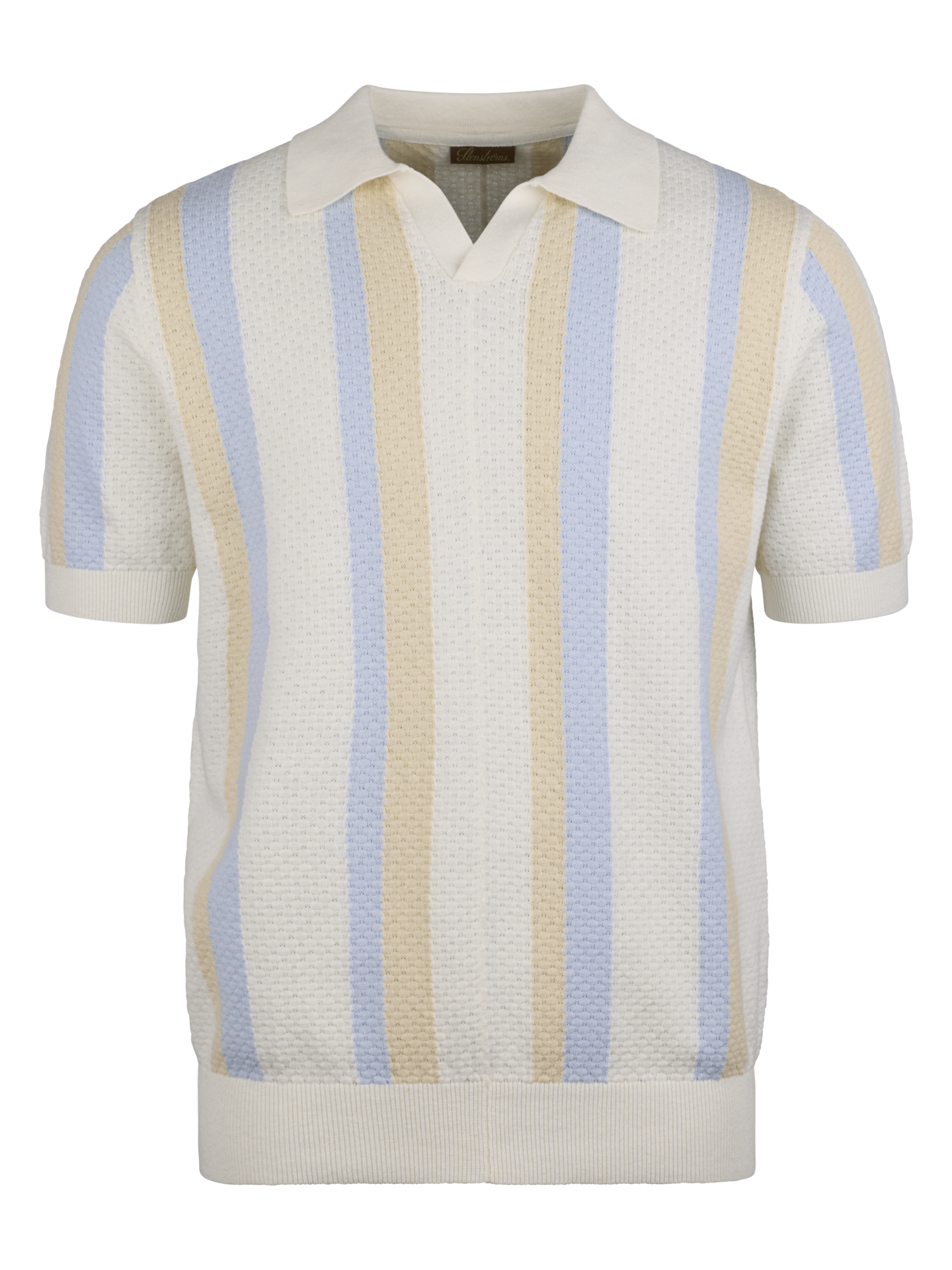 Stenströms Stripet Offwhite poloskjorte med tekstur | Herre | Poloskjorter & T-skjorter | Størrelse: XXL | Offwhite | Striped | Kort Erm