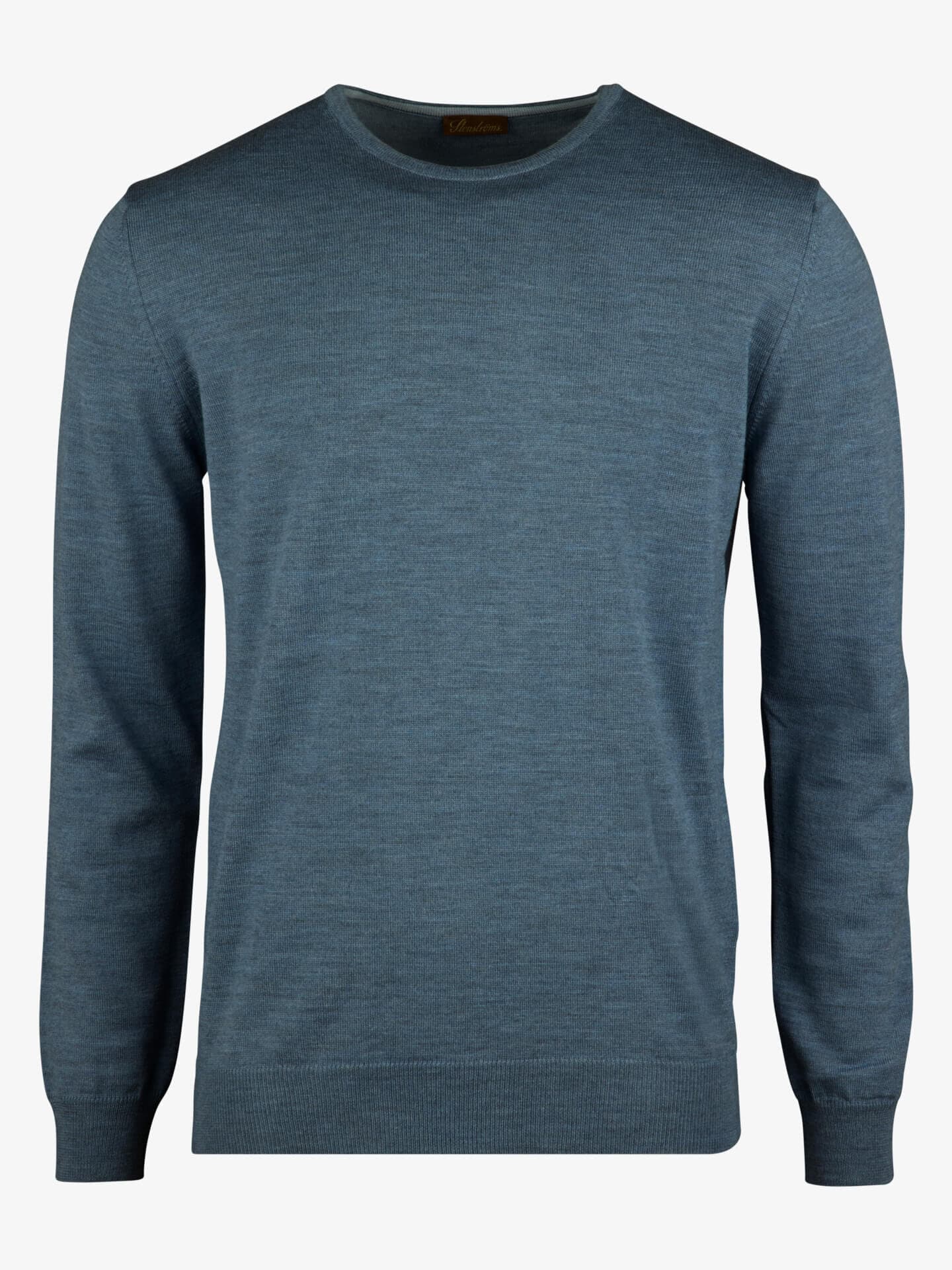 Stenströms Lyse blå Merinogenser med rund hals, albuelapper | Herre | Strikk & Gensere | Størrelse: 3XL | Lyse blå | Solid | Lange Ermer