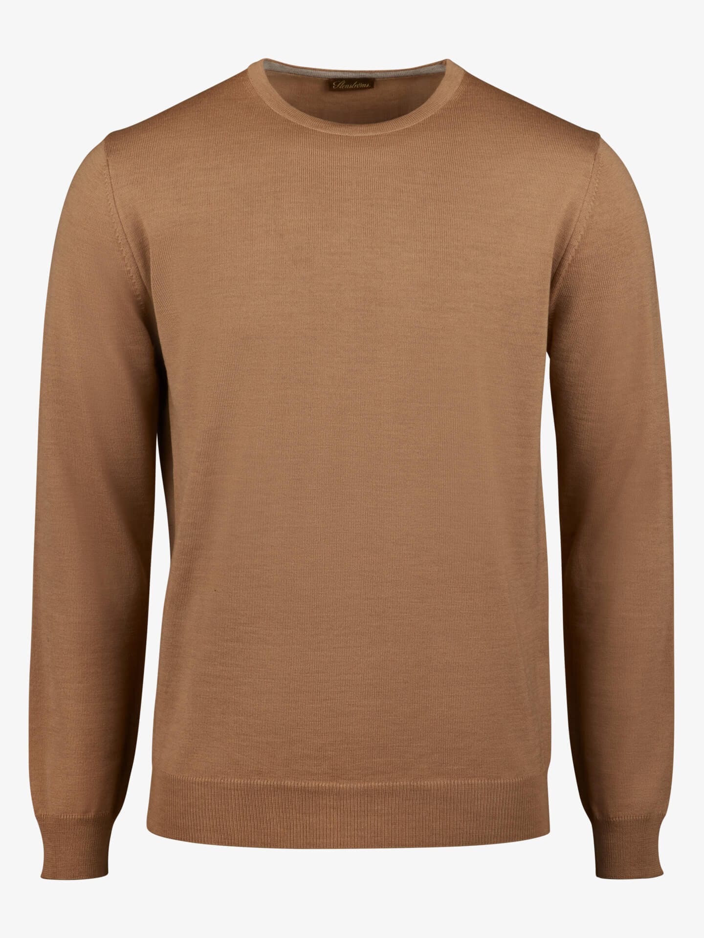 Stenströms Beige Rundhalsad Merinoullströja, Armbågspatch | Herr | Herrtröjor & Stickat | Storlek: S | Beige | Enfärgad | Lång Ärm