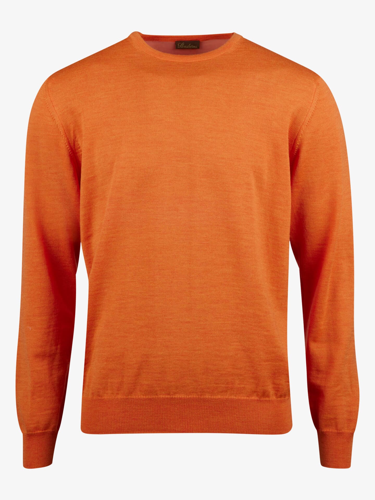 Stenströms Oransje Merinogenser med rund hals | Herre | Strikk & Gensere | Størrelse: L | Oransje | Solid | Lange Ermer