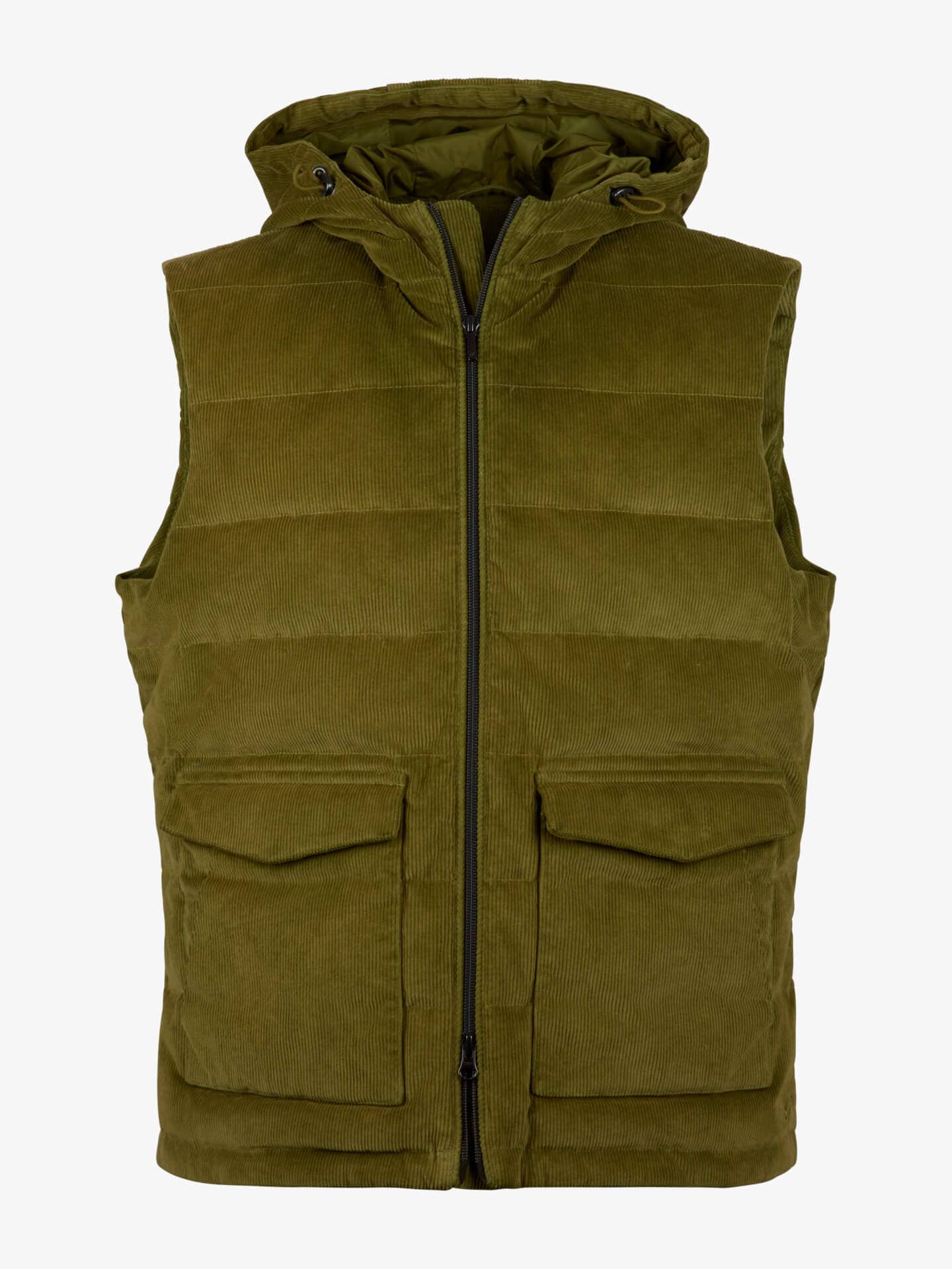 Green Cord Hood Zip Vest | Stenstromsoutlet.com