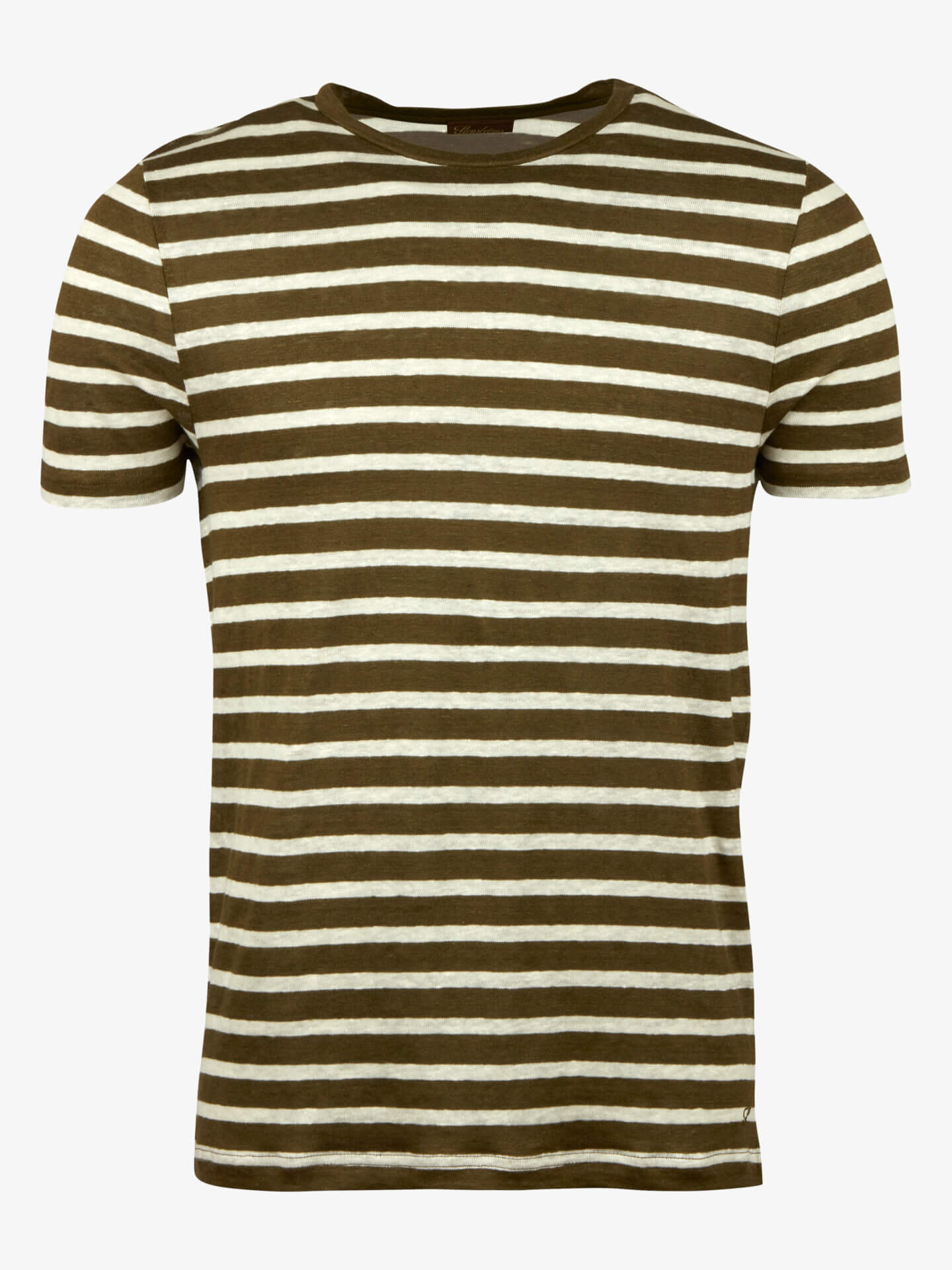 Stenströms Olivgrön Randig Linne T-shirt | Herr | Pikéer & T-shirts | Storlek: L | Grön | Kort Ärm