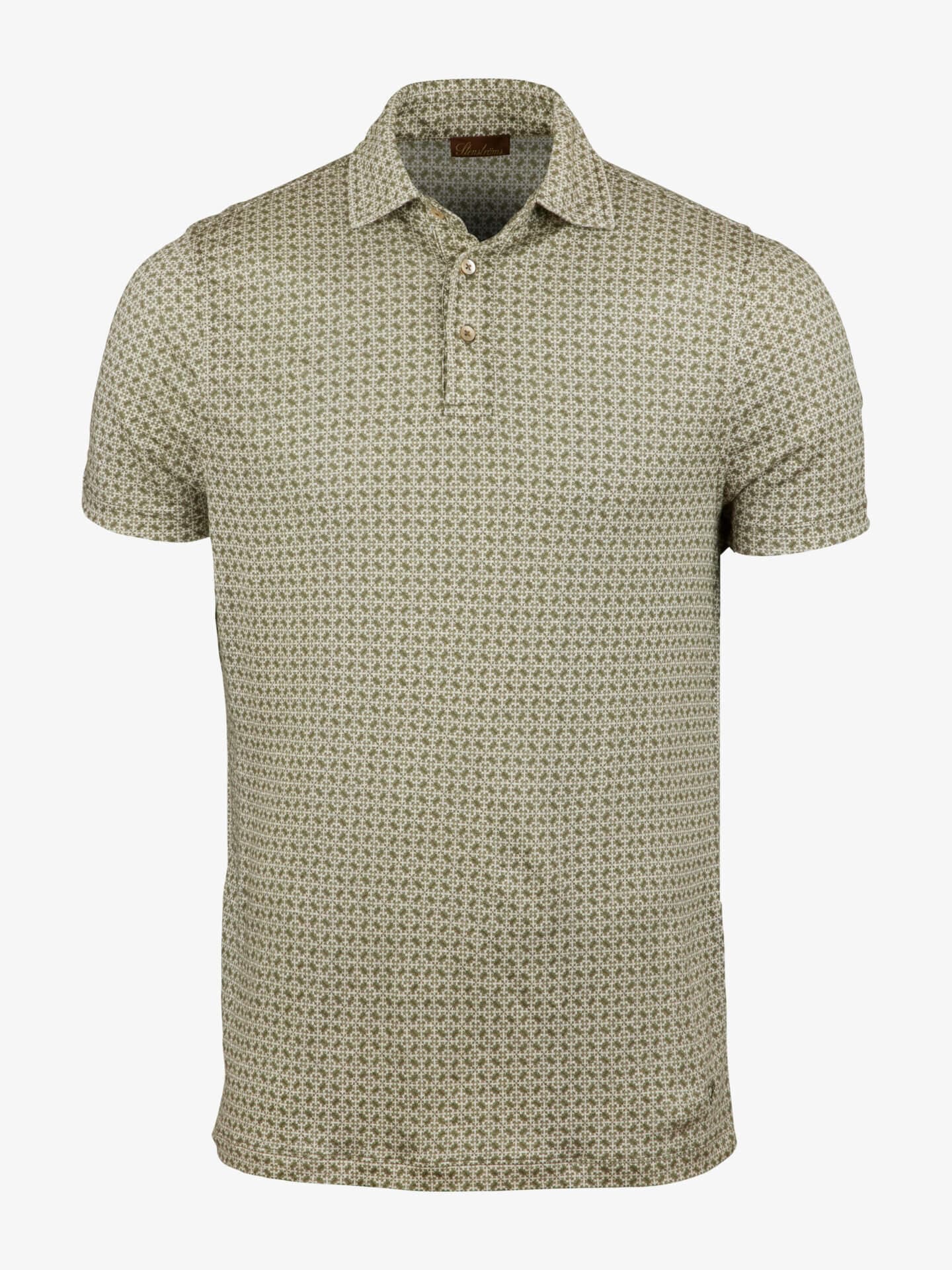 Stenströms Ljusgrön Mönstrad Linne Pikétröja | Herr | Pikéer & T-shirts | Storlek: M | Grön