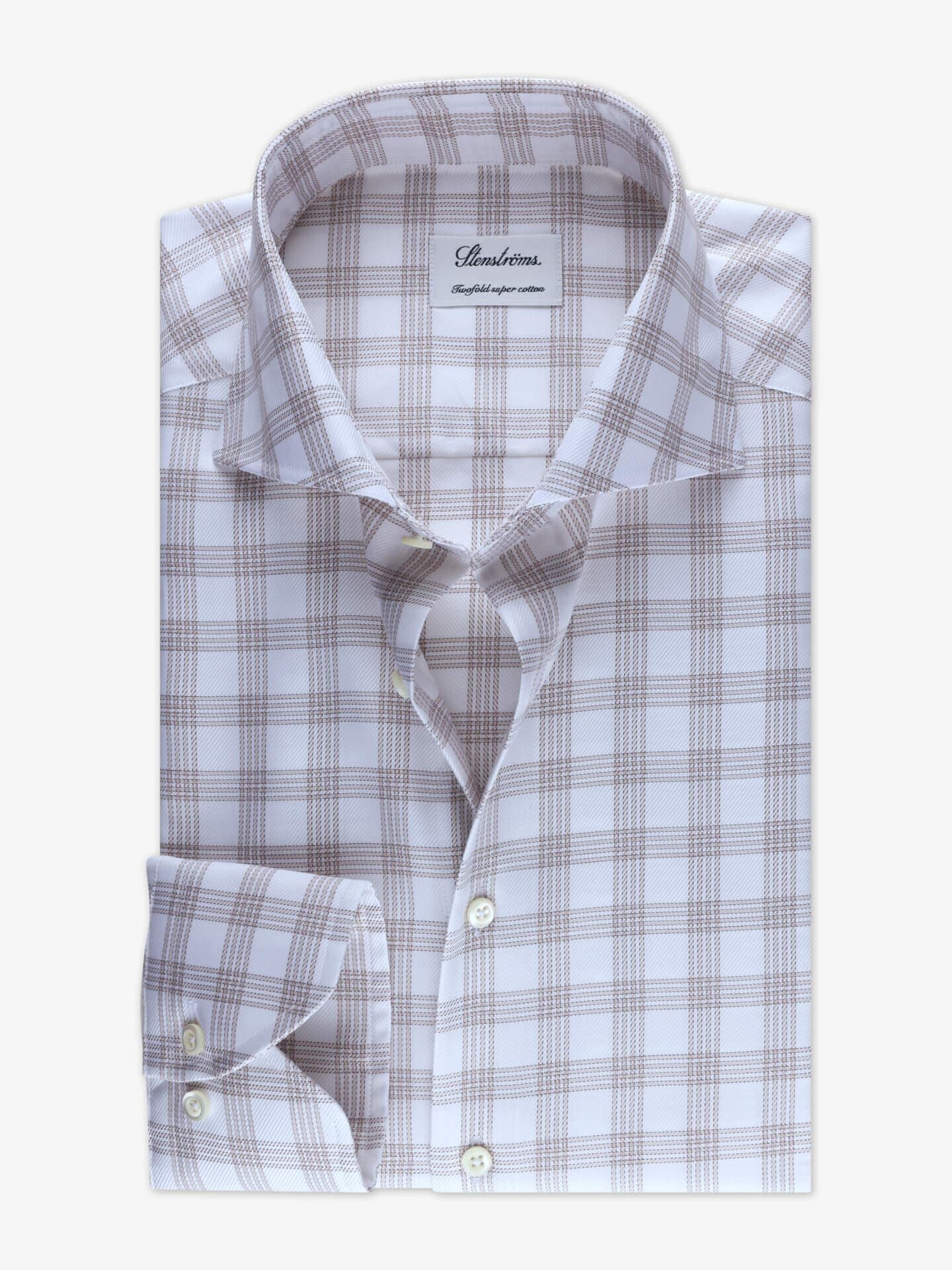 Stenströms Beige Checked Twill Shirt | Herre | Herreskjorter | Fitted Body | Størrelse: 47 | Lys beige | Lange Ermer