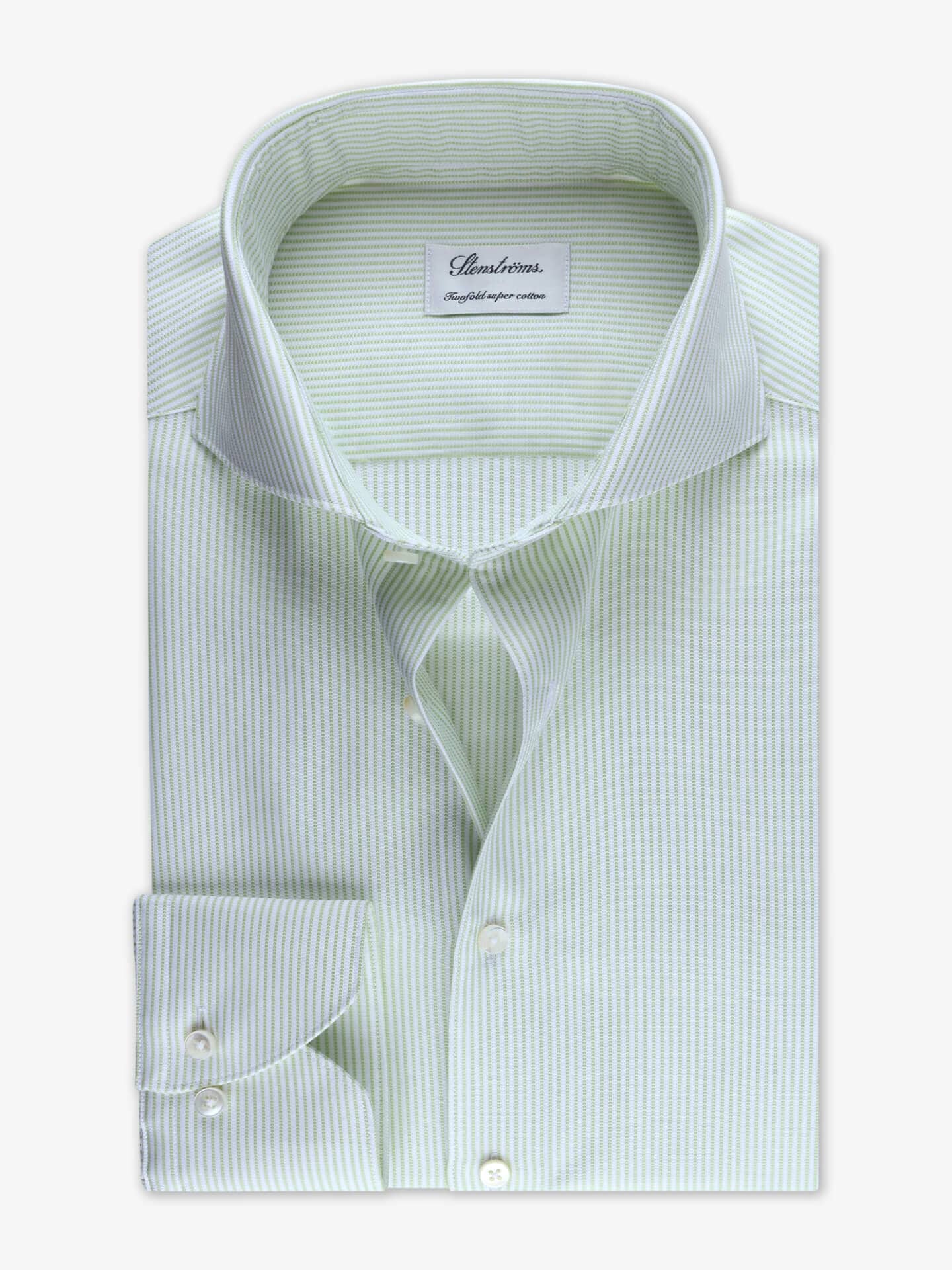 Stenströms Lysegrønn stripete twillskjorte | Herre | Herreskjorter | Fitted Body | Størrelse: 37 | Lysegrønn | Striped | Lange Ermer