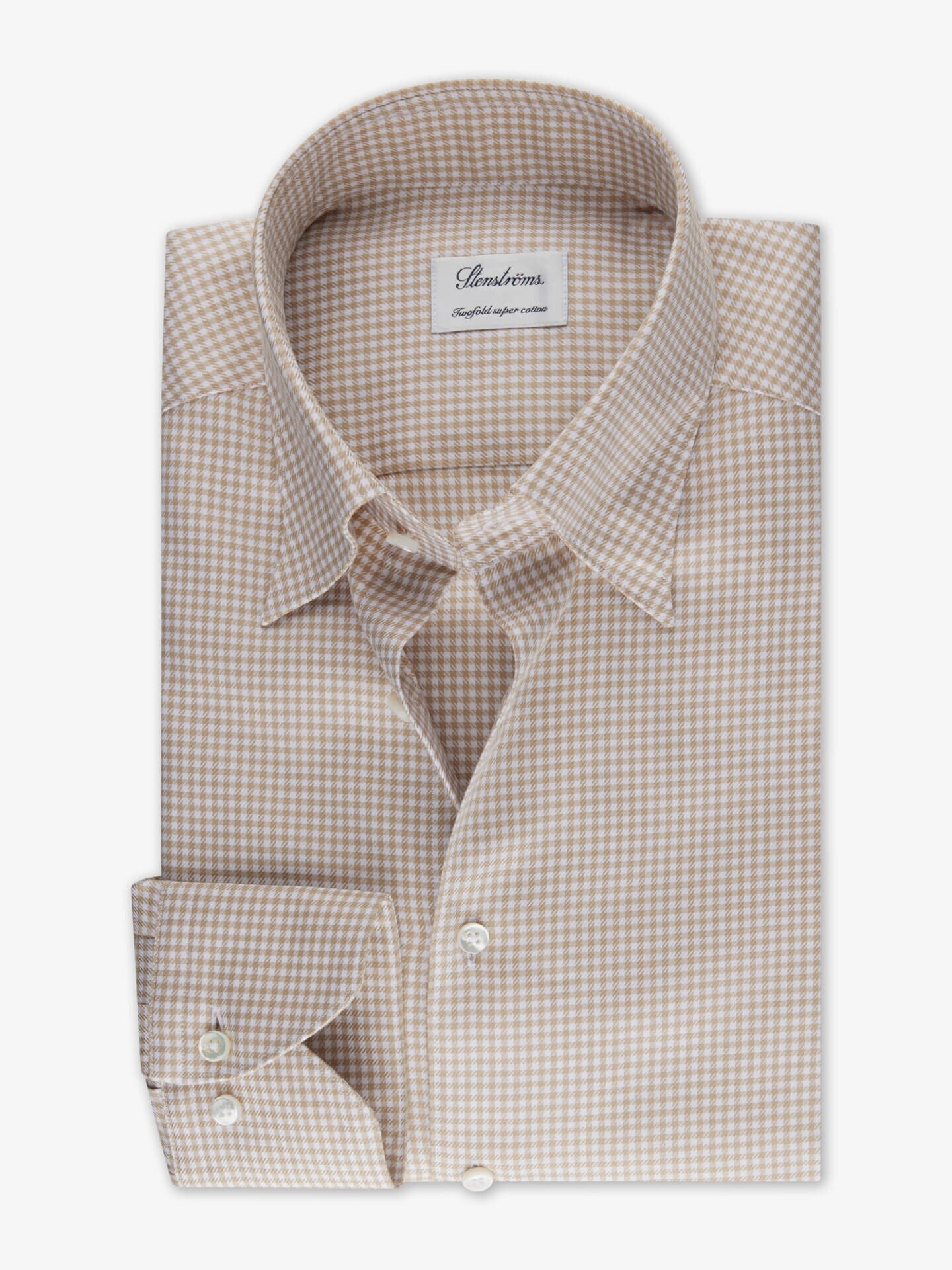 Stenströms Ljusbeige Rutig Twillskjorta | Herr | Herrskjortor | Fitted Body | Storlek: 42 | Ljusbeige | Rutigt | Lång Ärm