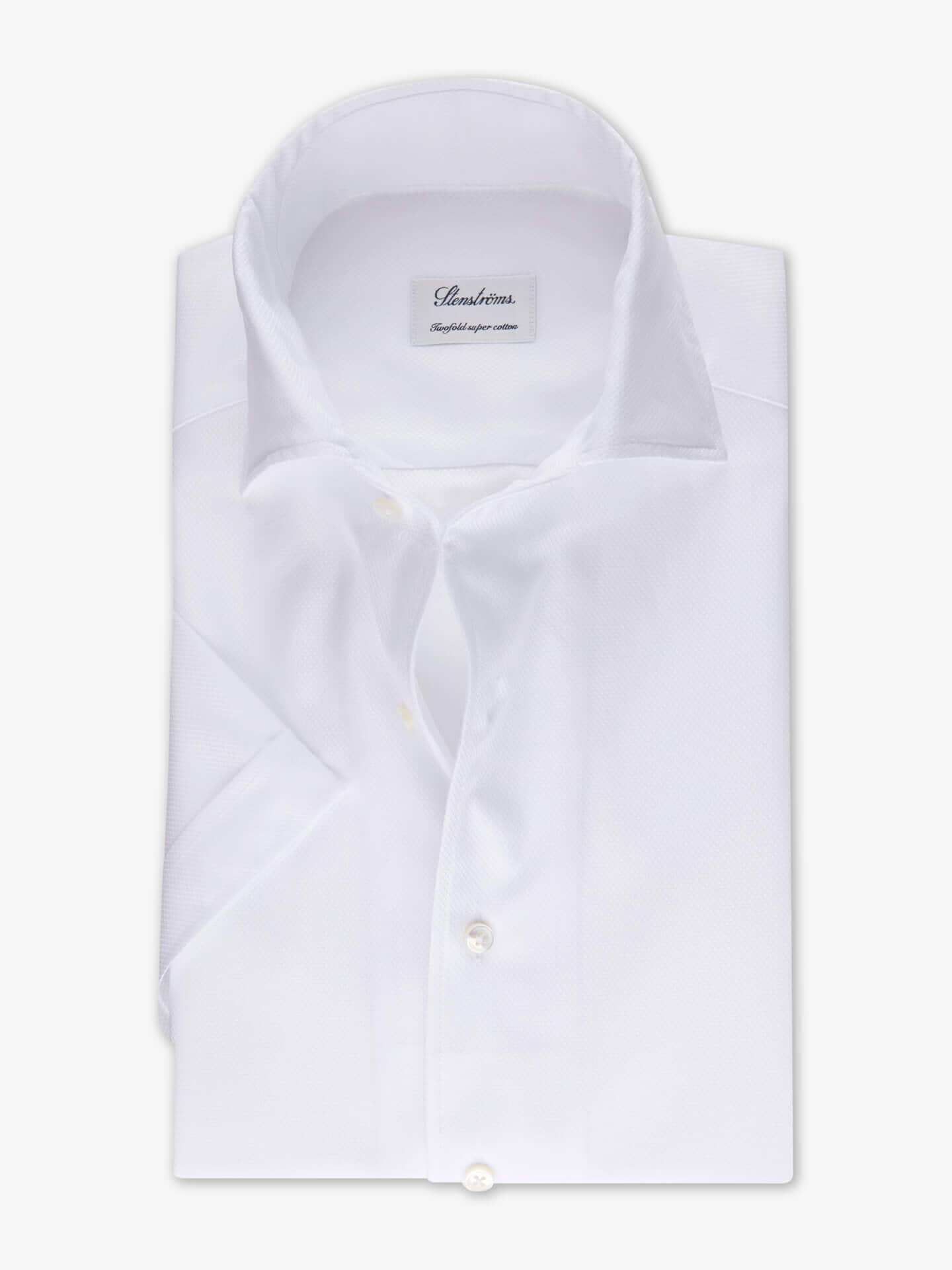 Stenströms White Oxford Shirt, Short Sleeves | Herre | Herreskjorter | Fitted Body | Størrelse: 39 | Hvit | Solid | Kort Erm