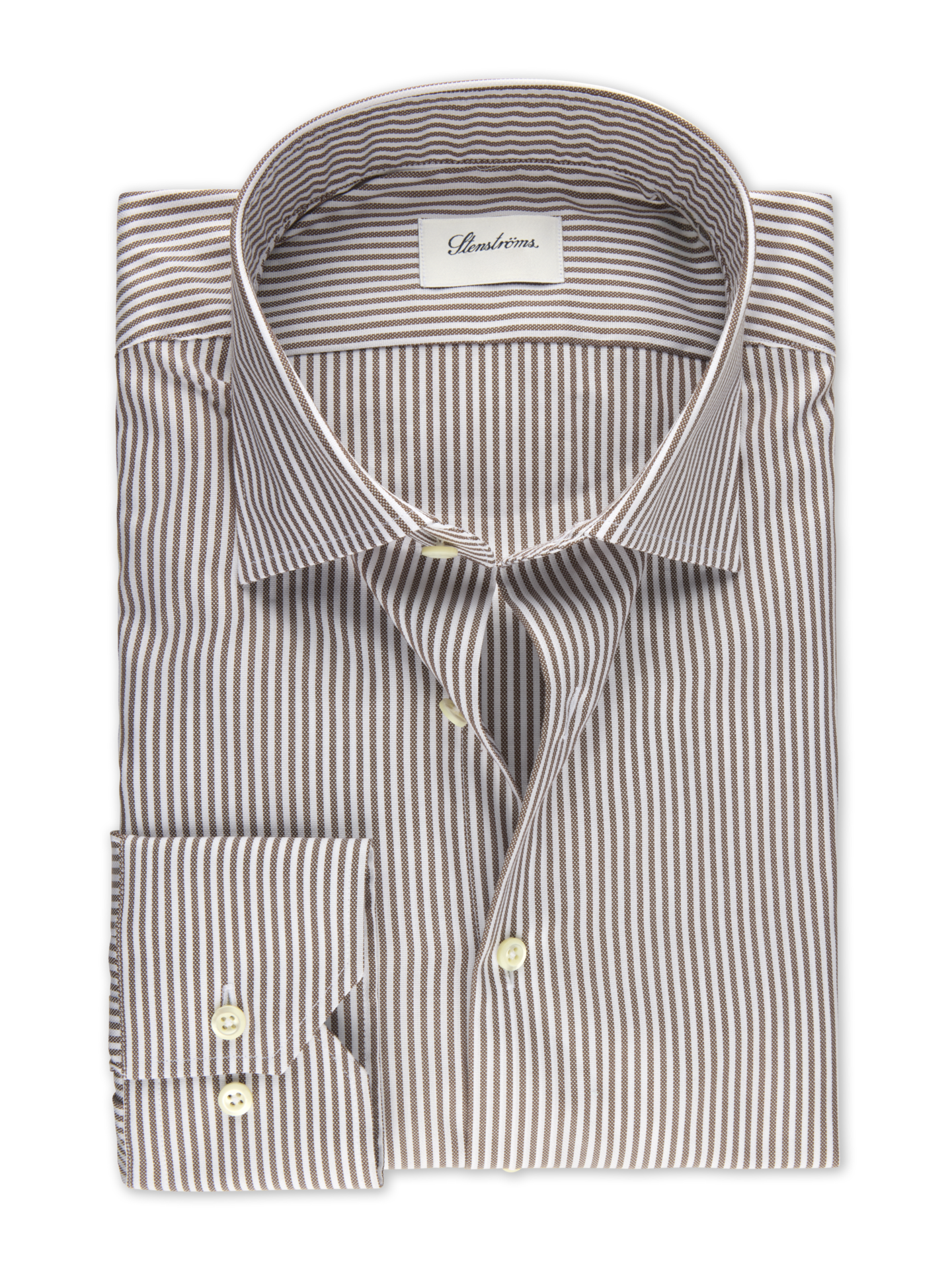 Stenströms Stripete Brun oxfordskjorte | Herre | Herreskjorter | Fitted Body | Størrelse: 38 | Brun | Striped | Lange Ermer