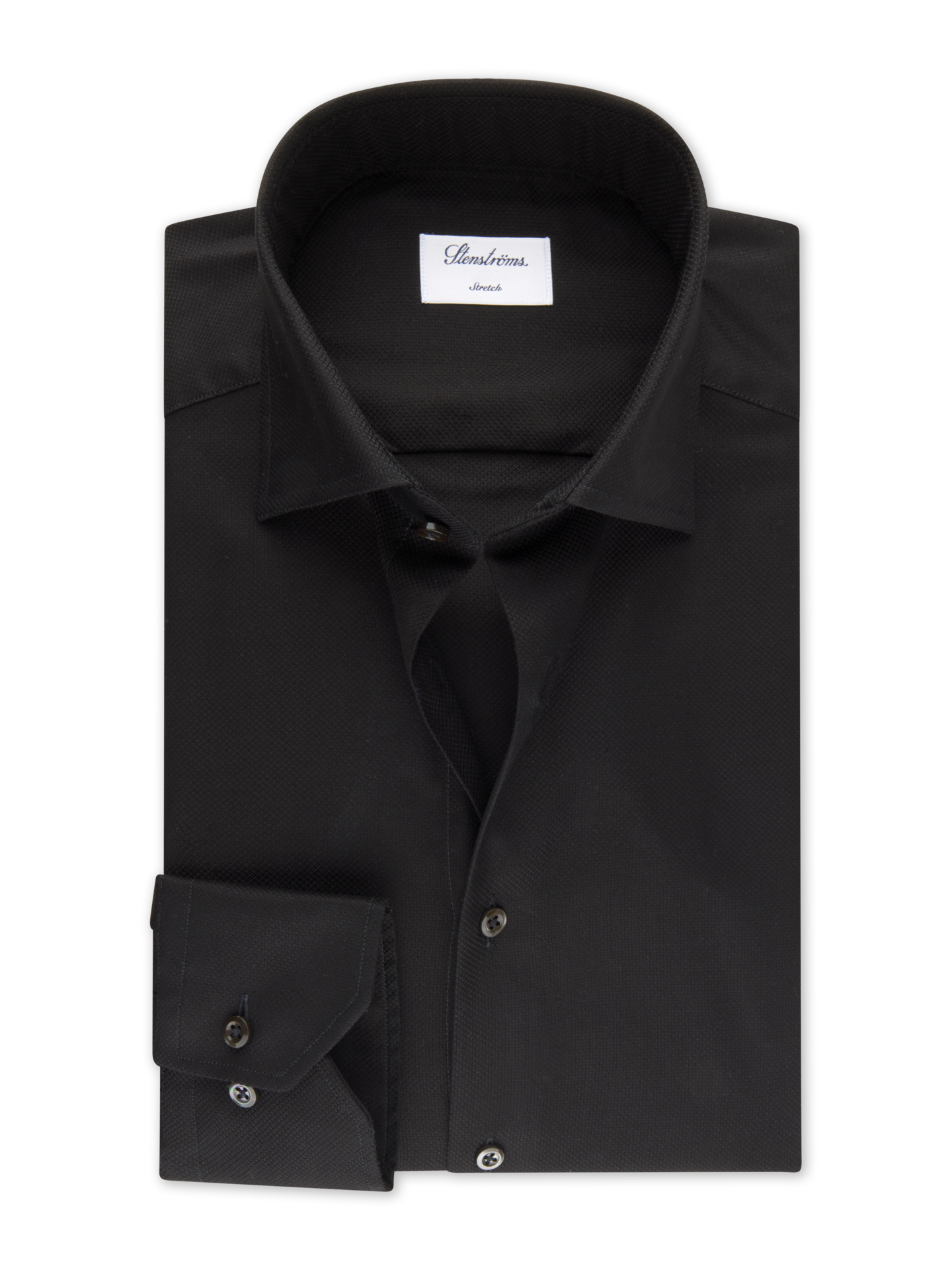Stenströms Svart Rutig Stretchskjorta | Herr | Herrskjortor | Fitted Body | Storlek: 37 | Svart | Lång Ärm