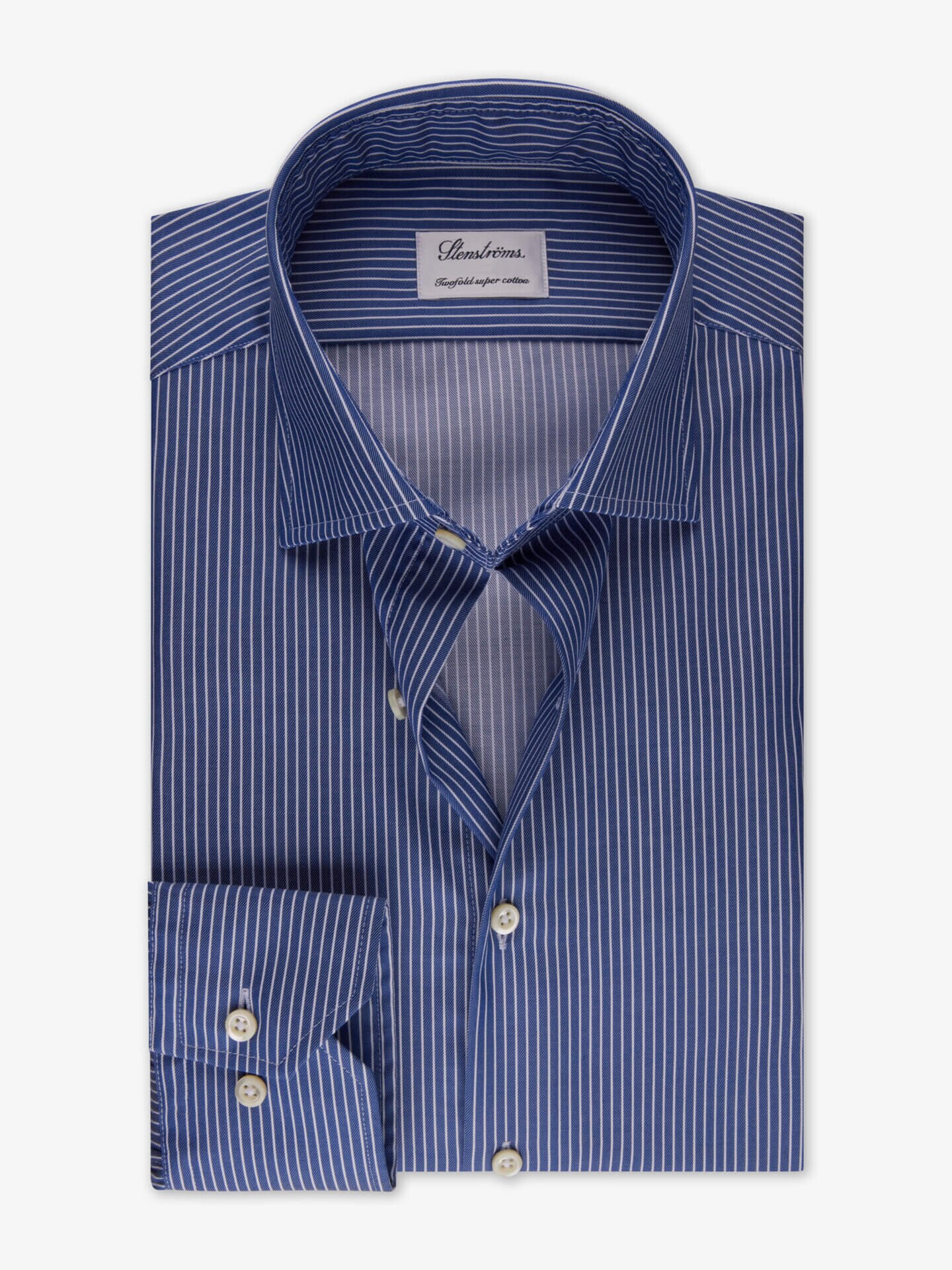 Stenströms Blå stripete twillskjorte, XL-ermer | Herre | Herreskjorter | Fitted Body | Størrelse: 42 | Blå | Striped | Ekstra Lange Ermer