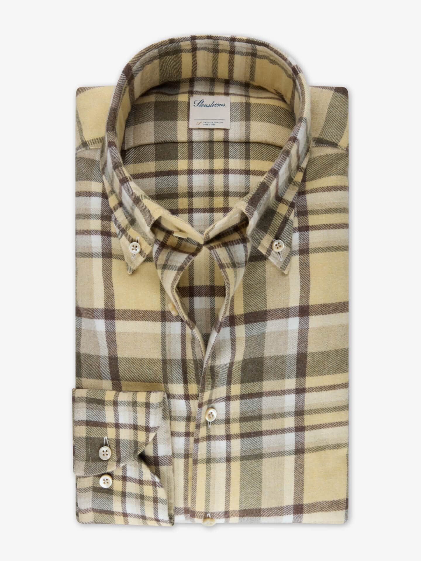 Stenströms Gul Rutig Flanellskjorta | Herr | Herrskjortor | Fitted Body | Storlek: L | Gul | Lång Ärm