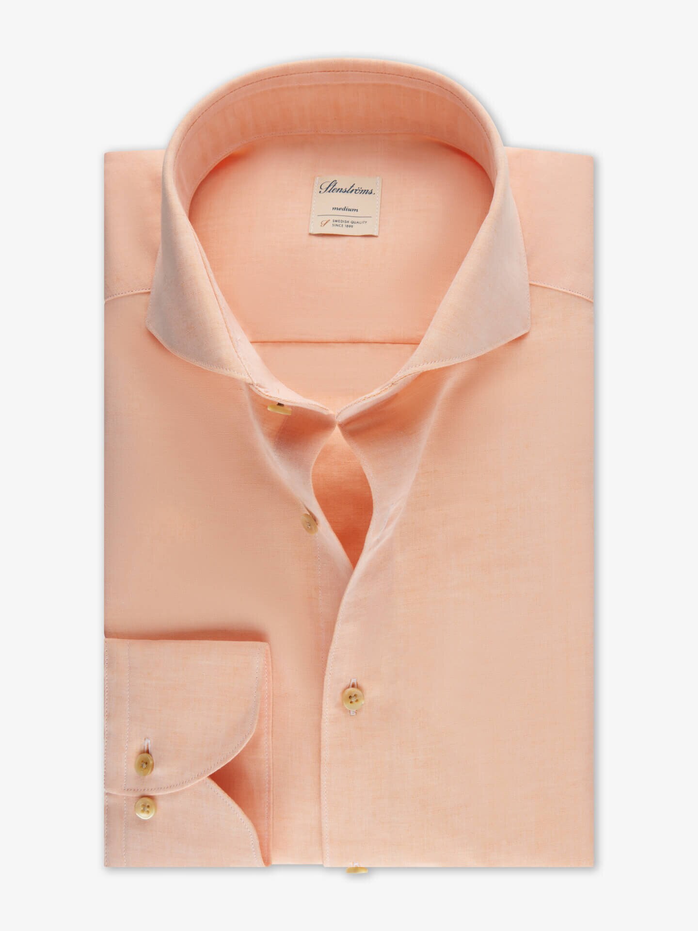 Stenströms Ljus orange Bomull/linneskjorta | Herr | Herrskjortor | Fitted Body | Storlek: 3XL | Ljus orange | Enfärgad | Lång Ärm