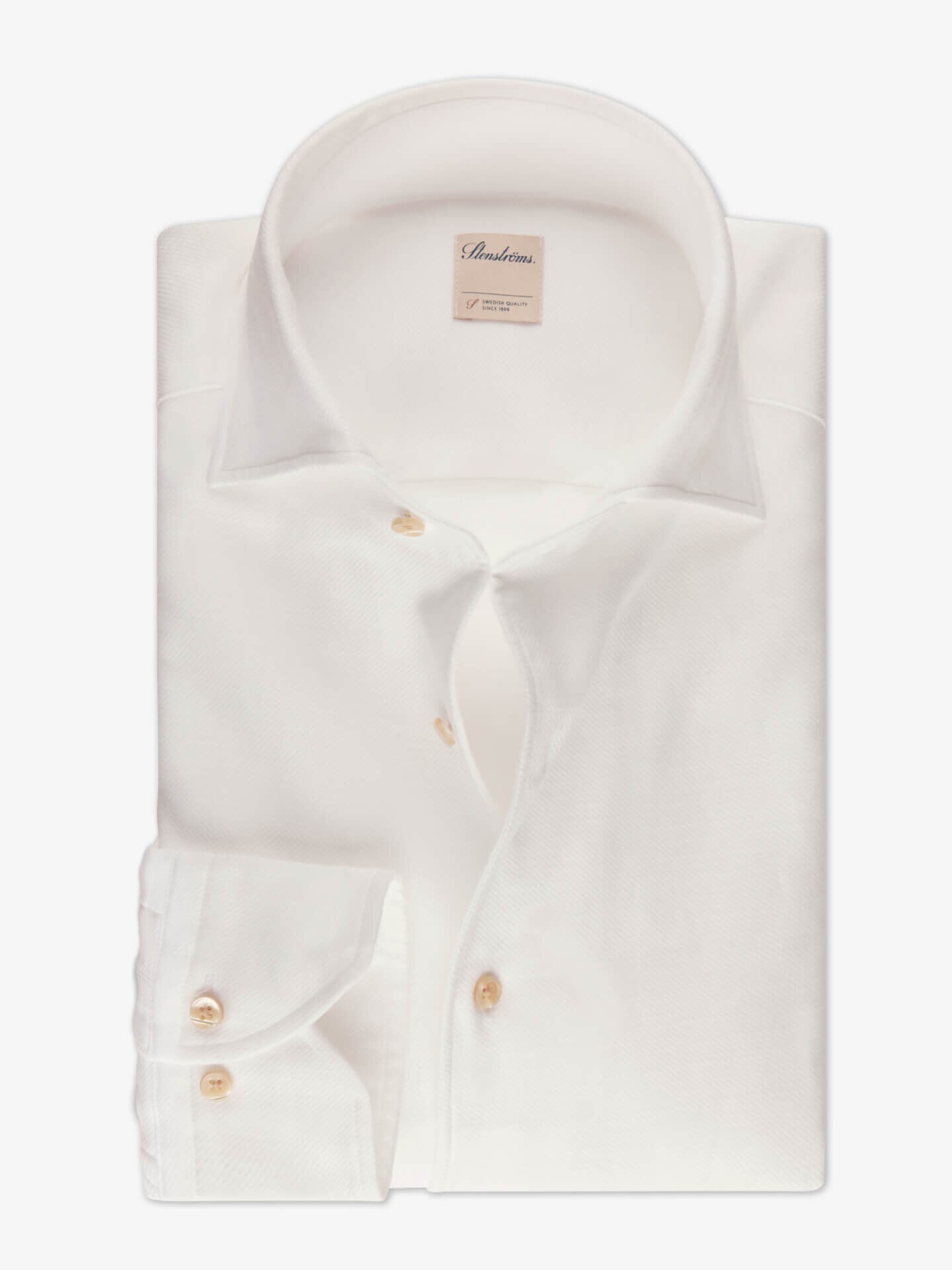 Stenströms Casual Vit Twillskjorta med Struktur | Herr | Herrskjortor | Fitted Body | Storlek: L | Vit | Enfärgad | Lång Ärm