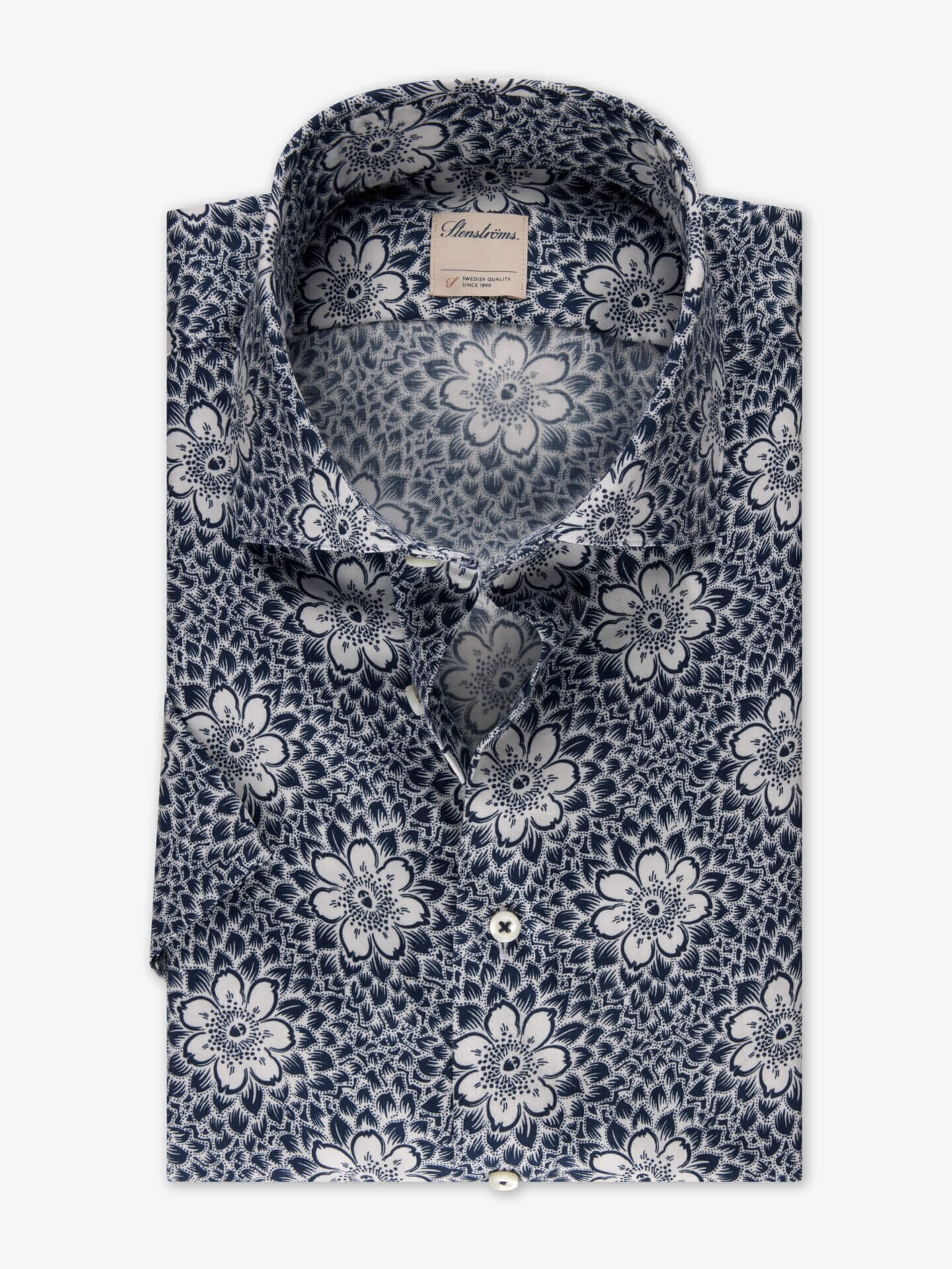 Stenströms Blommig Skjorta, Kort Ärm | Herr | Herrskjortor | Fitted Body | Storlek: L | Mörkblå | Mönstrad | Kort Ärm