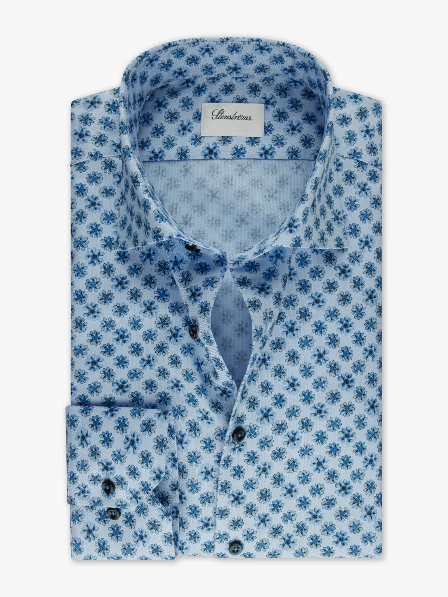Stenströms Blå Blommig Oxfordskjorta | Herr | Herrskjortor | Fitted Body | Storlek: 38 | Blå | Mönstrad | Lång Ärm