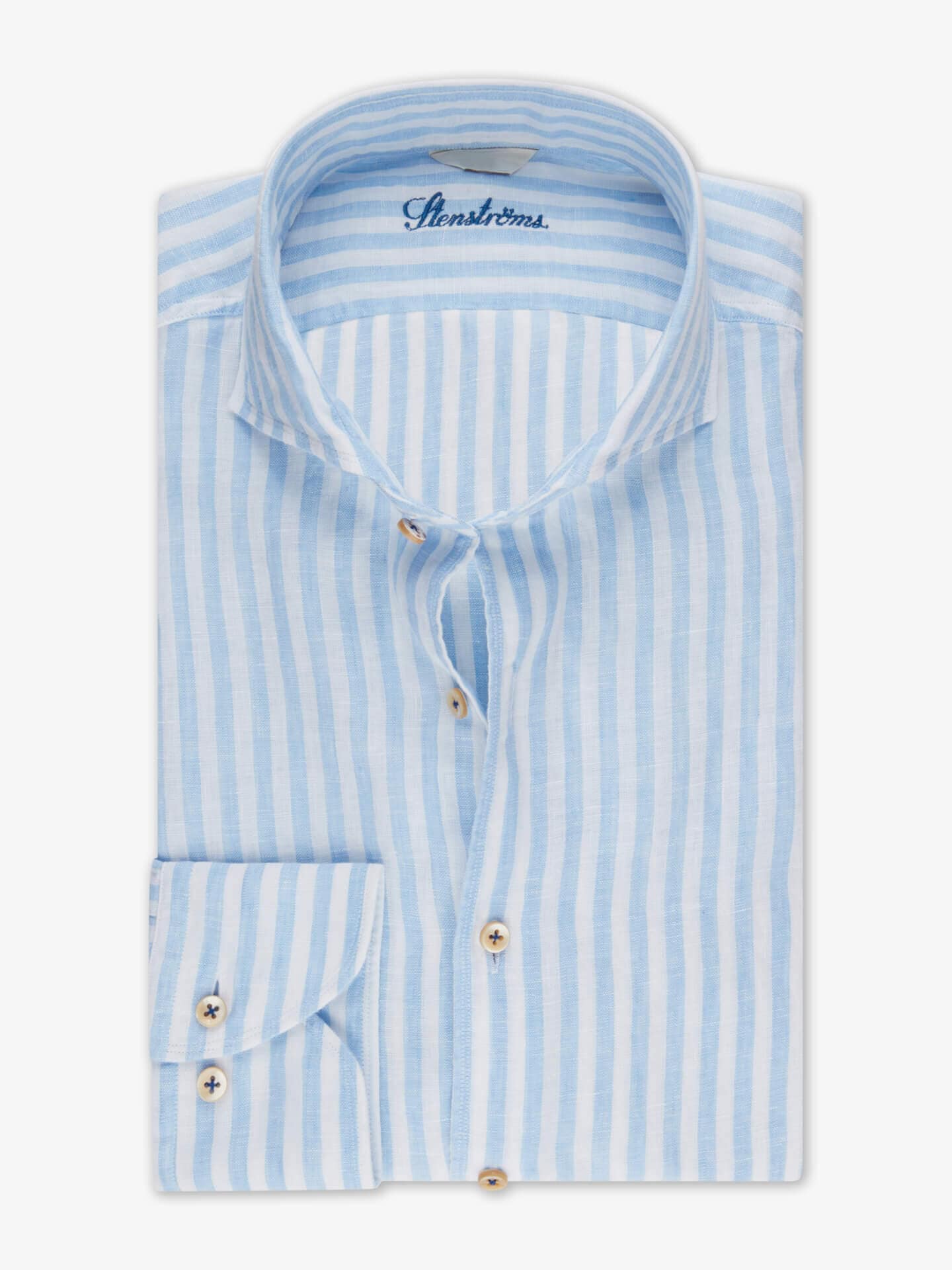 Stenströms Ljusblå Randig Linneskjorta | Herr | Herrskjortor | Fitted Body | Storlek: XXL | Ljusblå | Randig | Lång Ärm