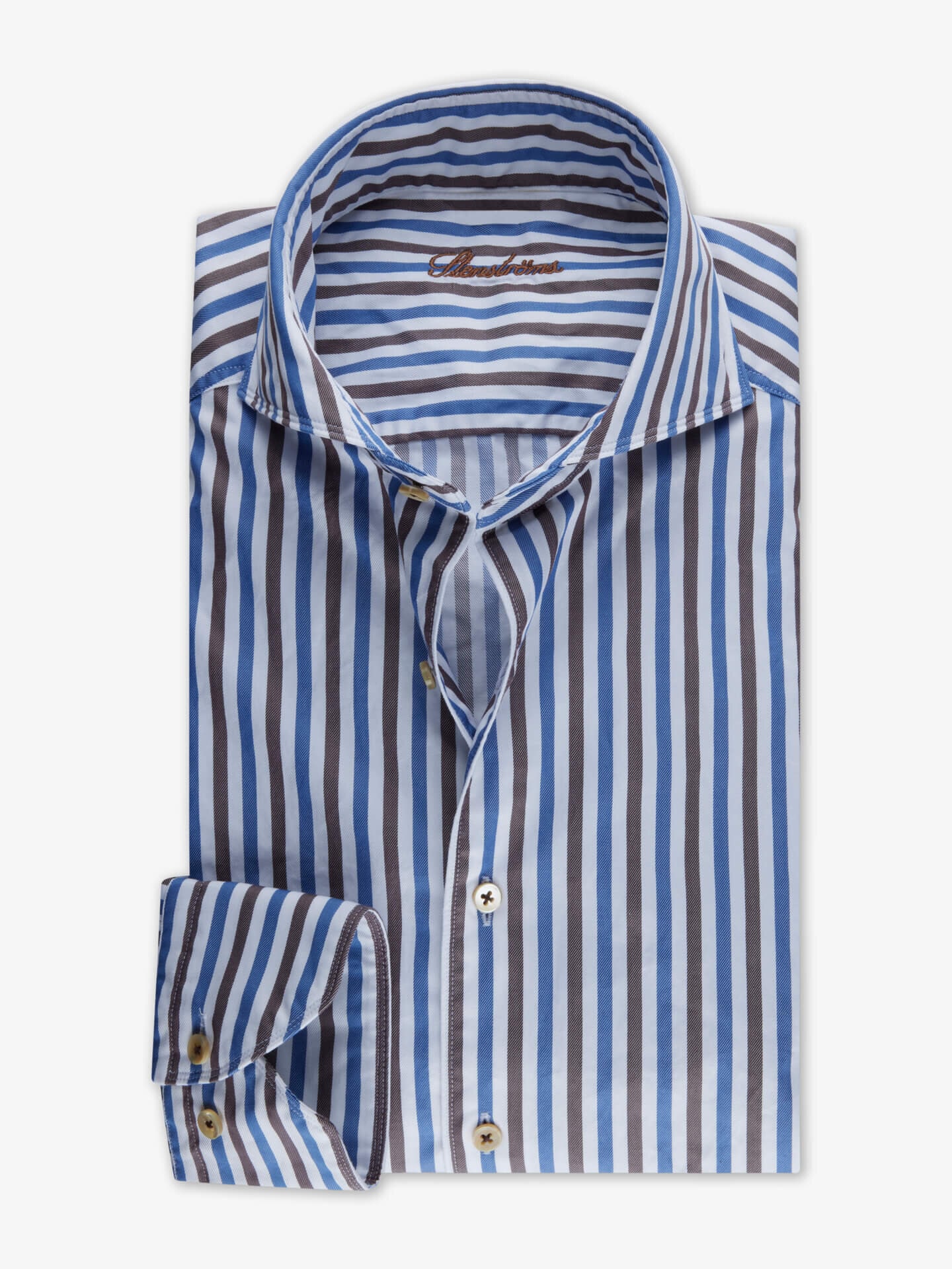 Stenströms Casual Brown Striped Twill Shirt | Herre | Herreskjorter | Fitted Body | Størrelse: S | Brun | Striped | Lange Ermer