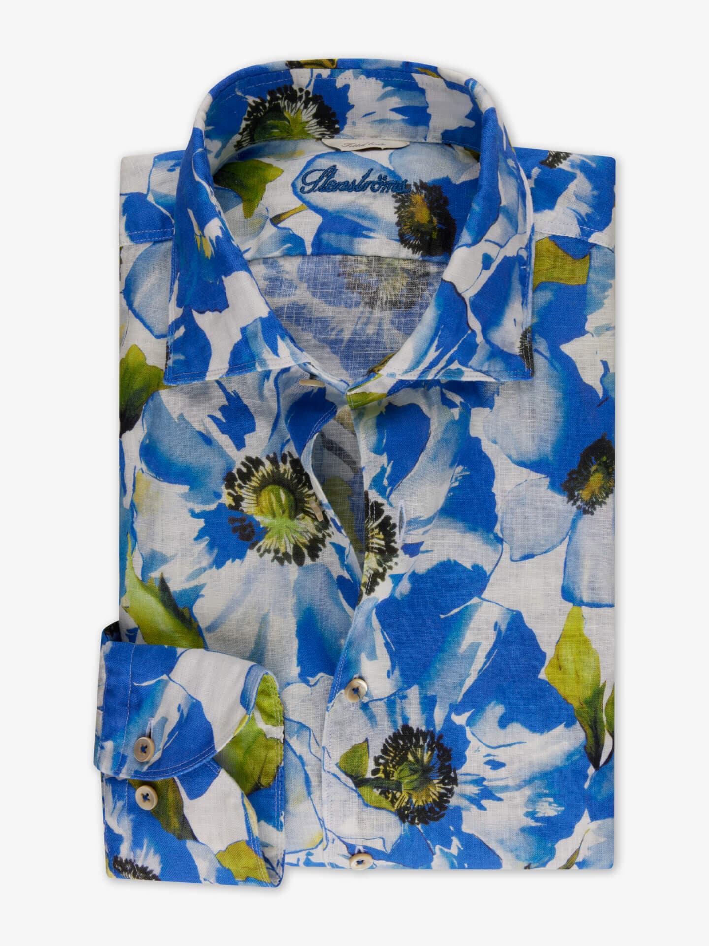 Stenströms Blå Blommig Linneskjorta | Herr | Herrskjortor | Fitted Body | Storlek: M | Blå | Mönstrad | Lång Ärm
