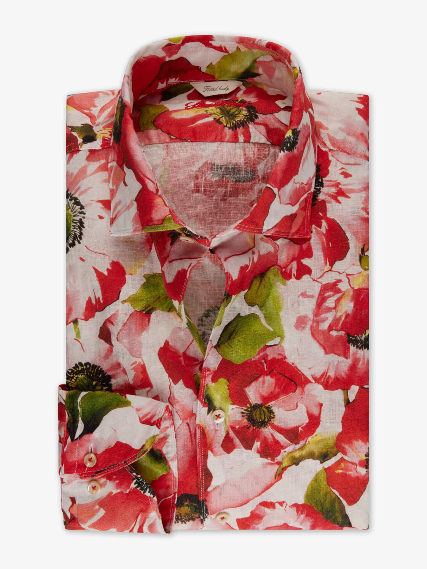 Stenströms Röd Blommig Linneskjorta | Herr | Herrskjortor | Fitted Body | Storlek: 3XL | Röd | Mönstrad | Lång Ärm