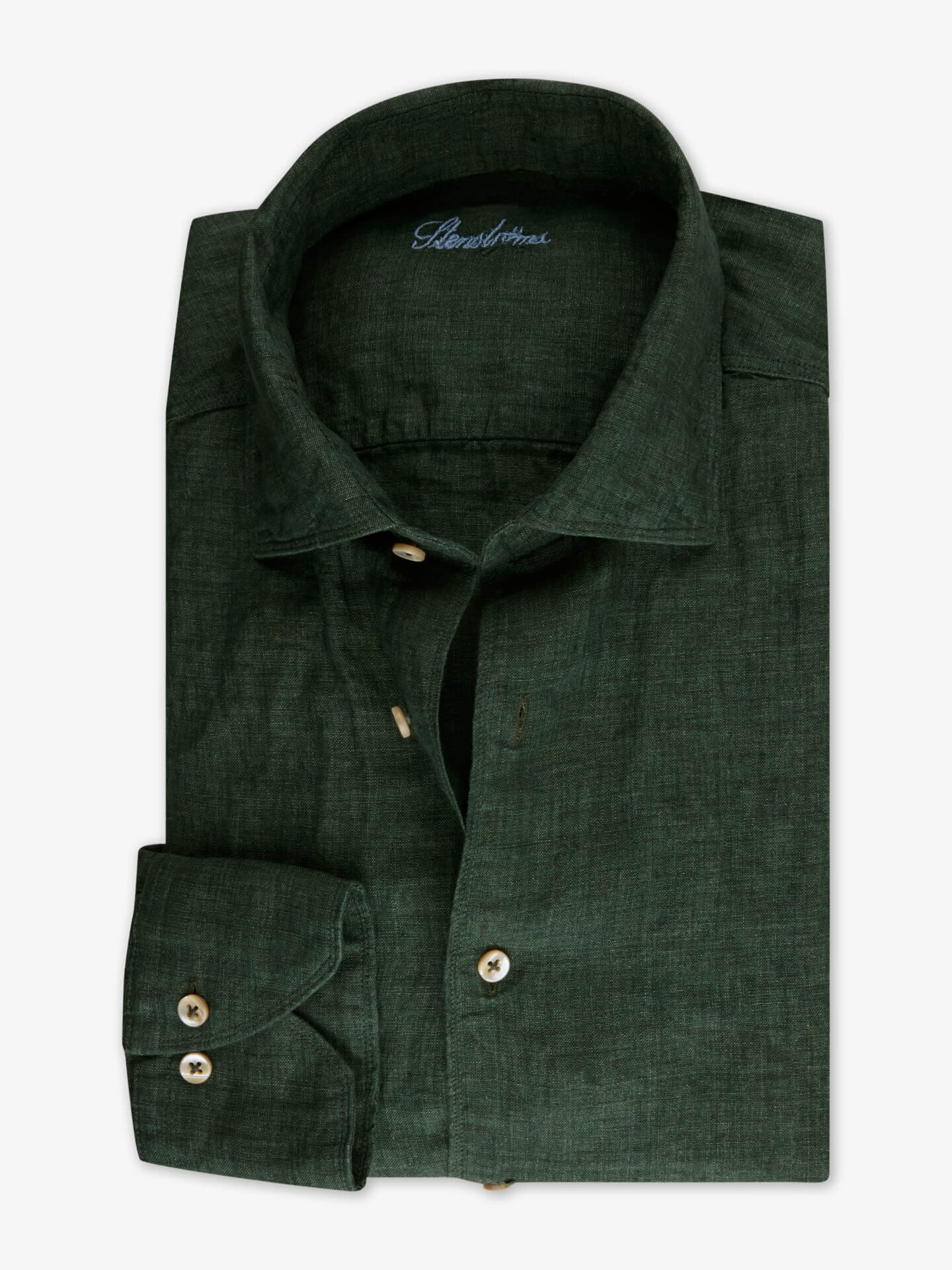 Stenströms Mørk grønn Linskjorte | Herre | Herreskjorter | Fitted Body | Størrelse: L | Mørk grønn | Solid | Lange Ermer