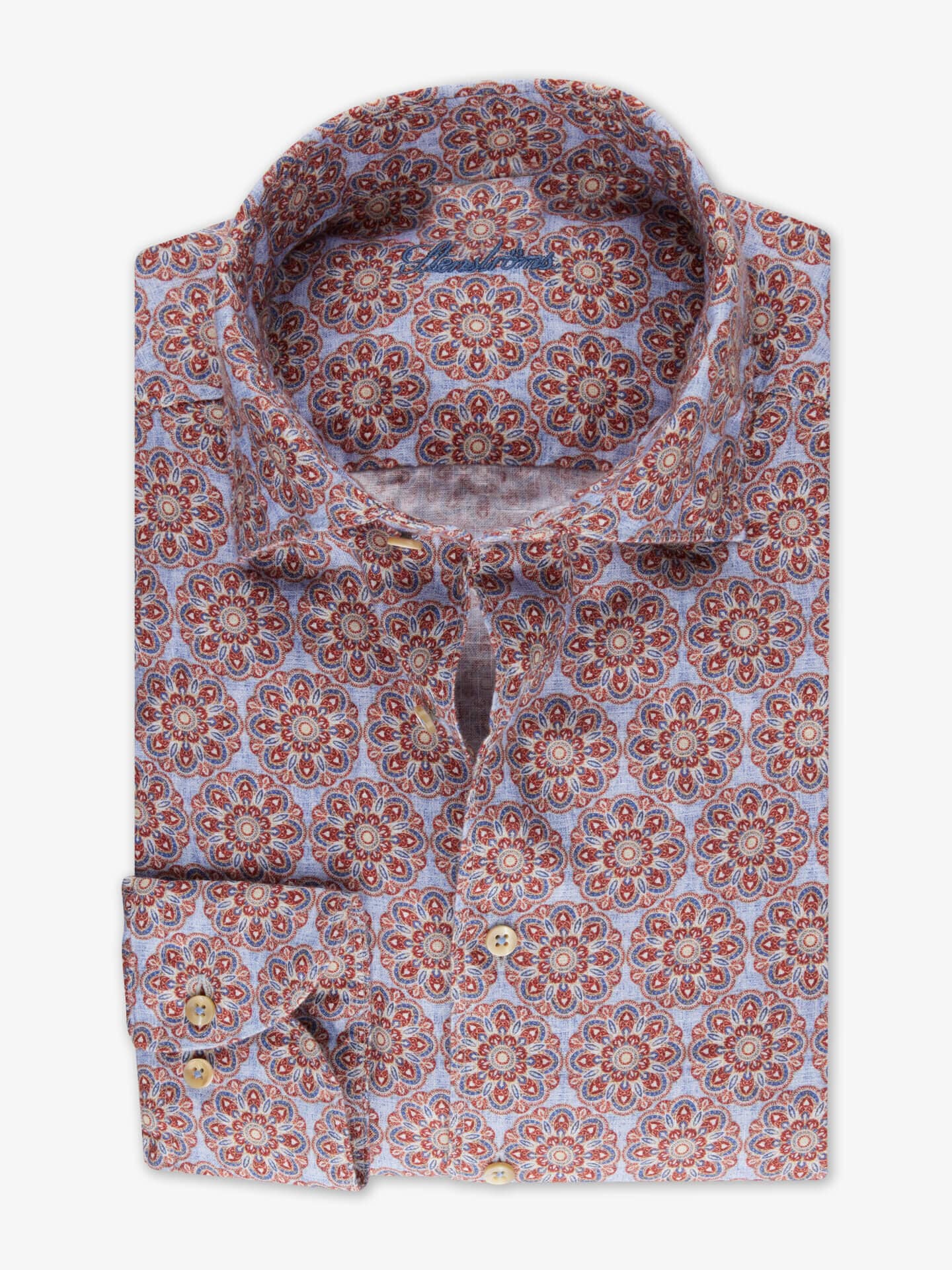 Stenströms Rosa Mönstrad Linneskjorta | Herr | Herrskjortor | Fitted Body | Storlek: XL | Rosa | Mönstrad | Lång Ärm