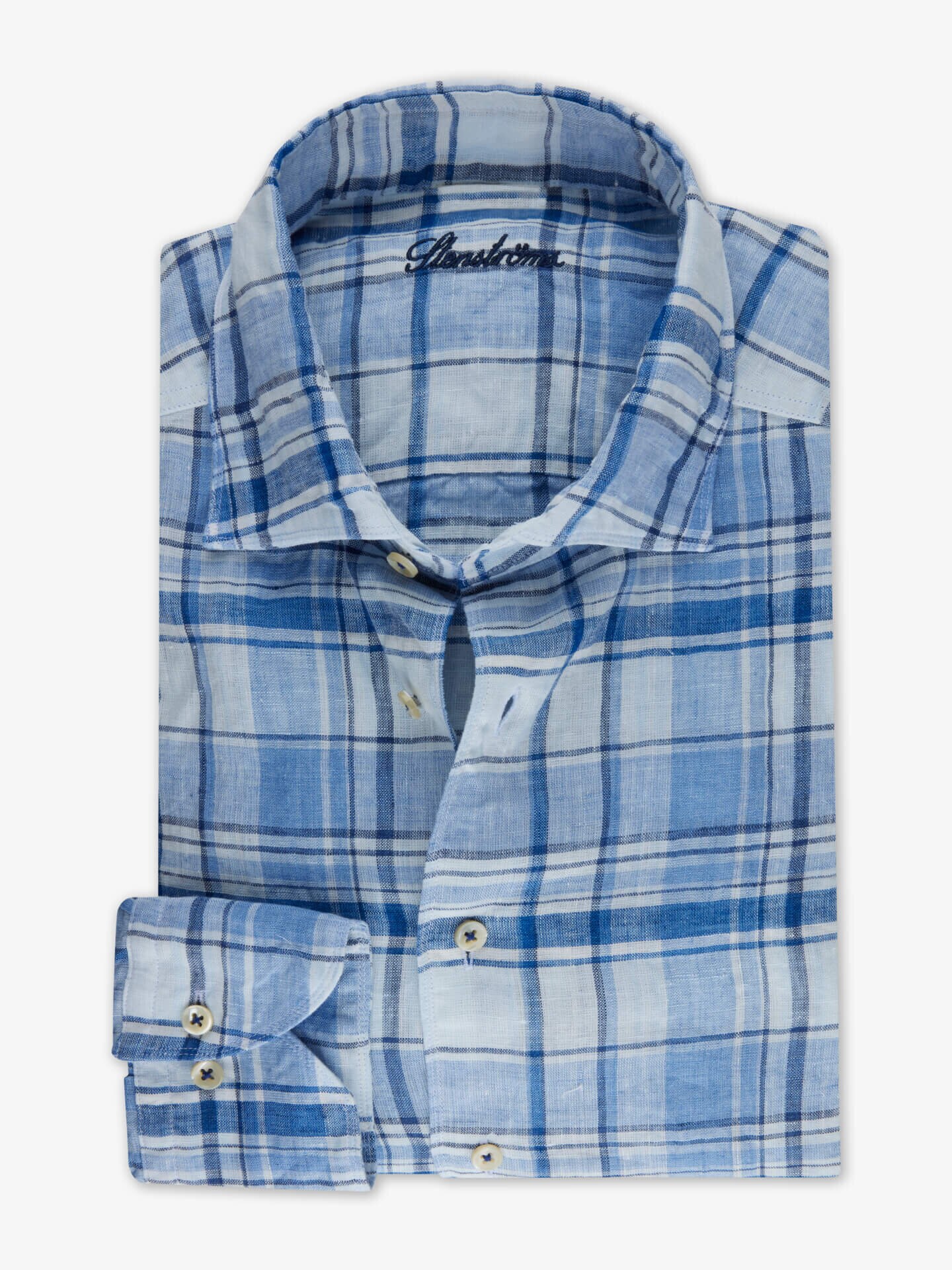 Stenströms Ljusblå Rutig Linneskjorta | Herr | Herrskjortor | Fitted Body | Storlek: 3XL | Ljusblå | Rutigt | Lång Ärm