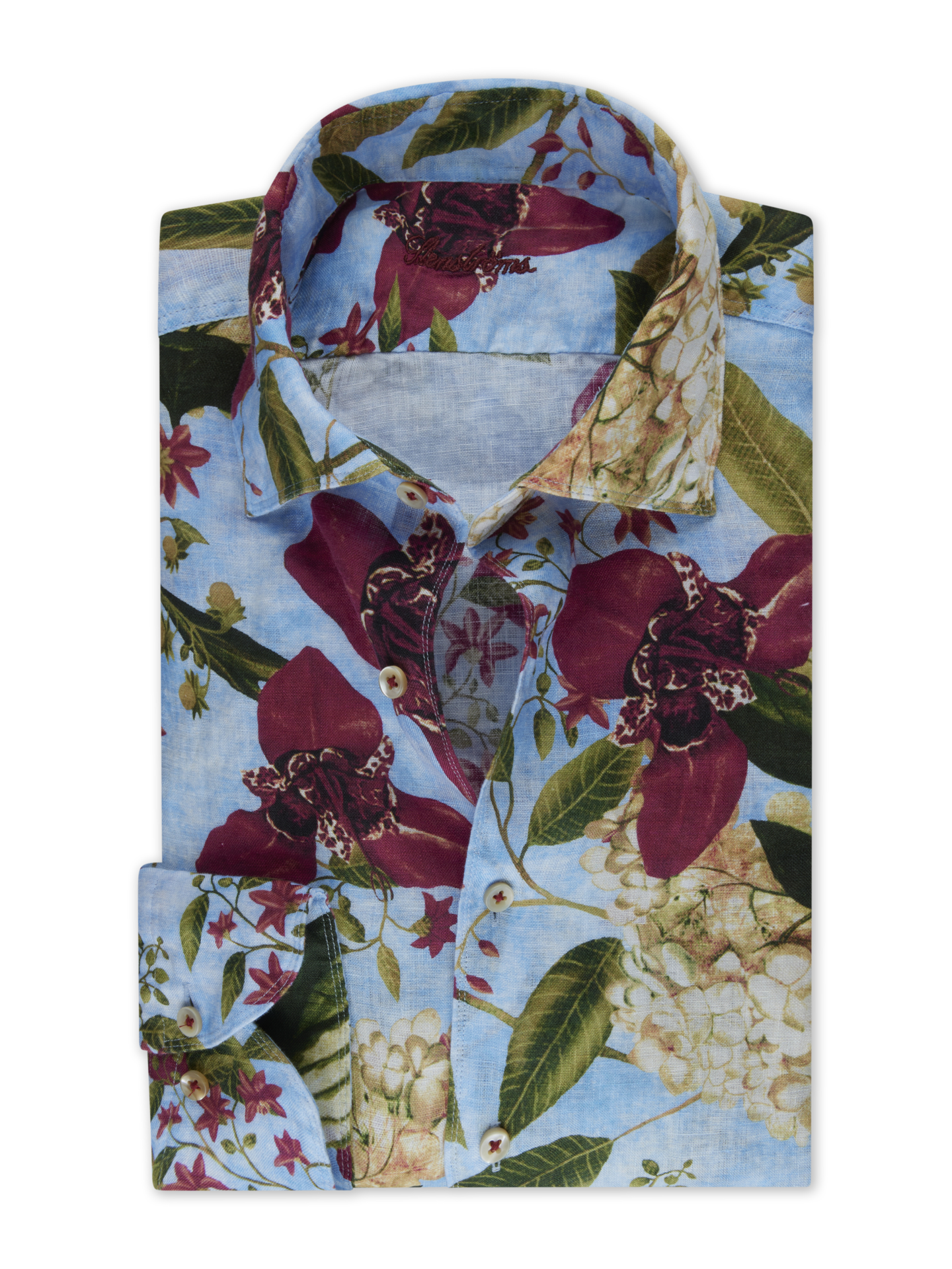 Stenströms Blå Blommig Linneskjorta | Herr | Herrskjortor | Fitted Body | Storlek: M | Rosa | Mönstrad | Lång Ärm