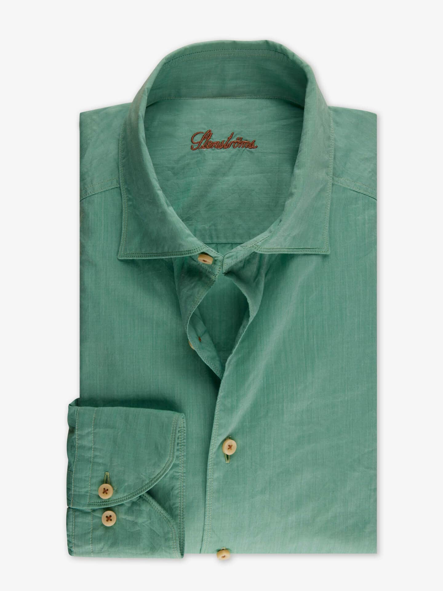 Stenströms Casual Grön Poplinskjorta | Herr | Herrskjortor | Fitted Body | Storlek: XXL | Grön | Enfärgad | Lång Ärm