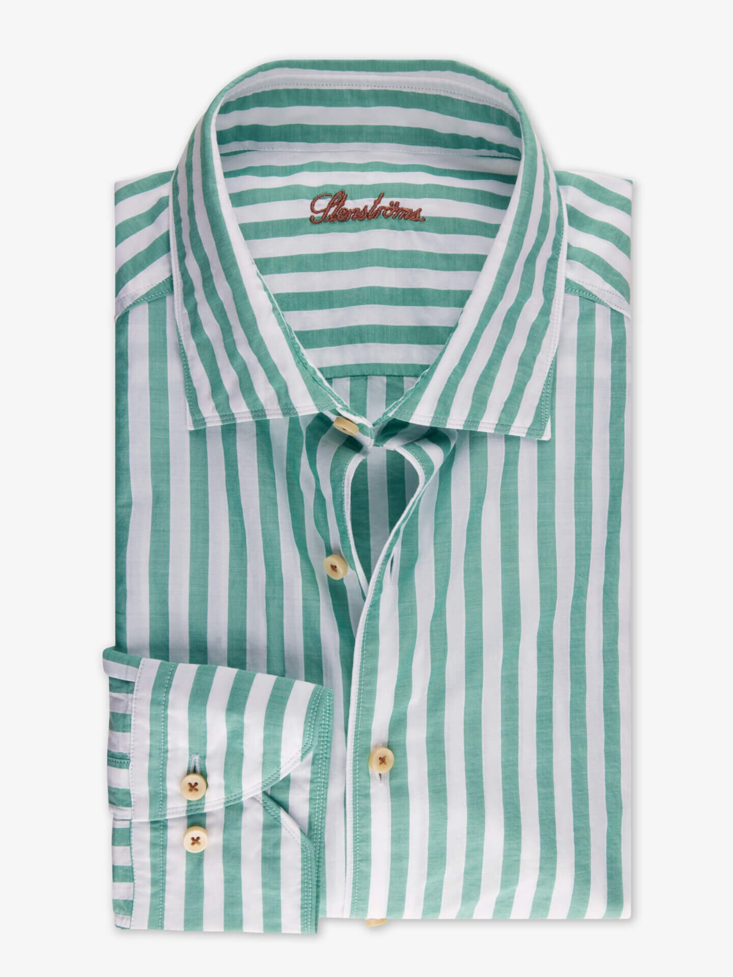 Stenströms Casual Grön Randig Poplinskjorta | Herr | Herrskjortor | Fitted Body | Storlek: XXL | Grön | Randig | Lång Ärm