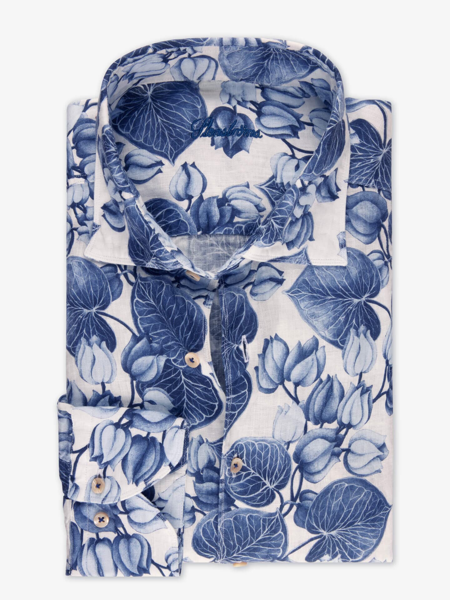 Stenströms Vit Blommig Linneskjorta | Herr | Herrskjortor | Fitted Body | Storlek: XL | Vit | Mönstrad | Lång Ärm