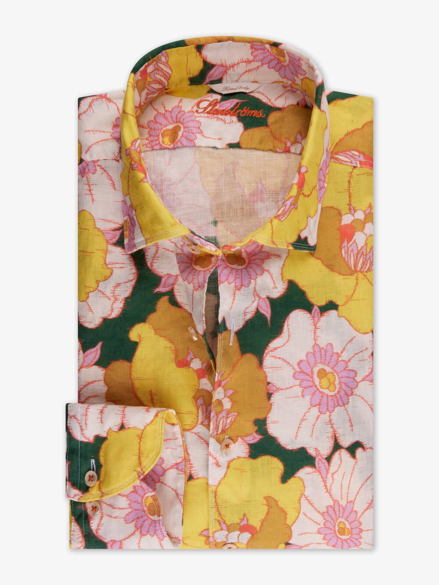 Stenströms Blomstrete linskjorte | Herre | Herreskjorter | Fitted Body | Størrelse: M | Grønn | Print / Patterned | Lange Ermer
