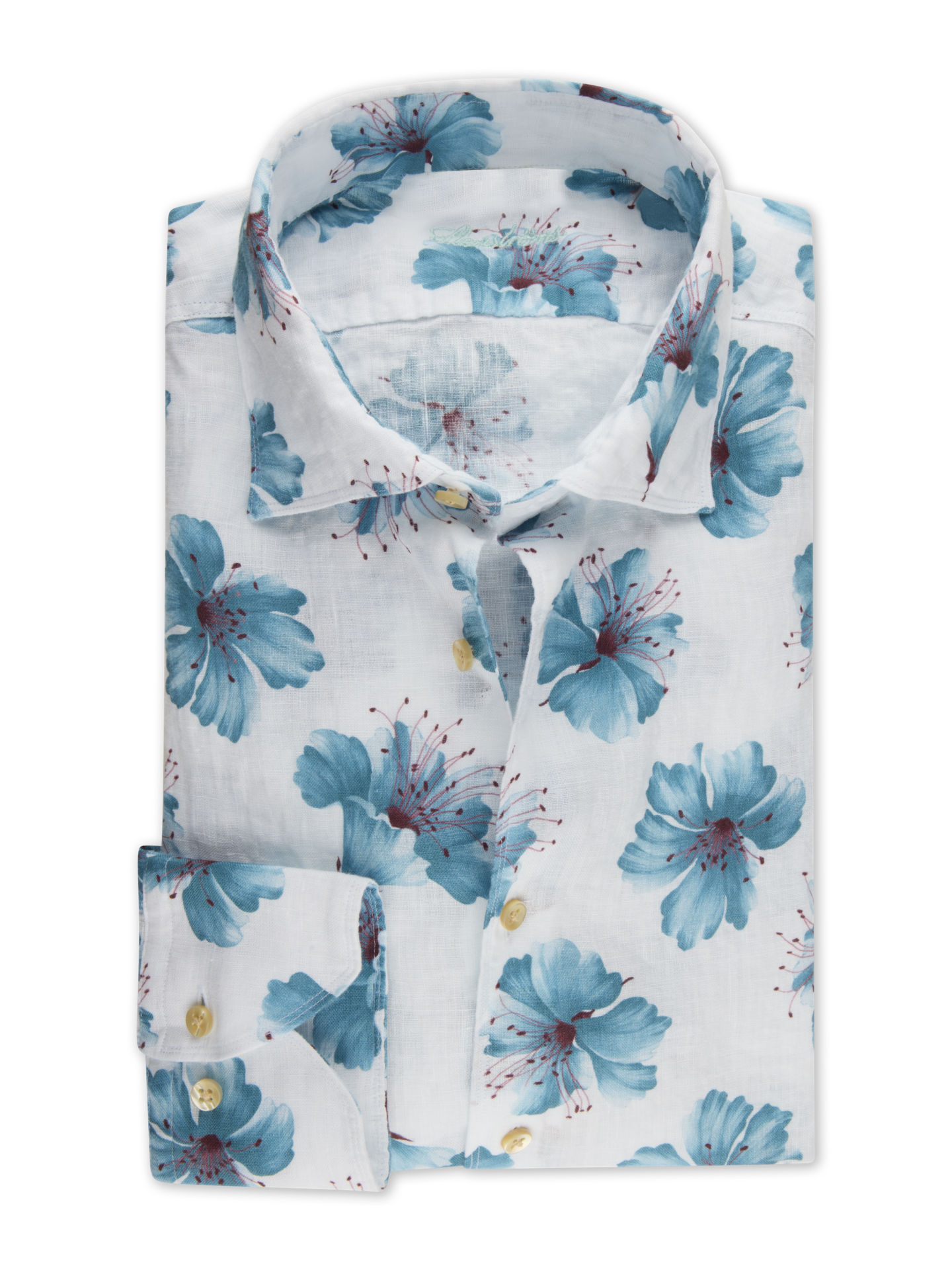 Stenströms Blå Blommig Linneskjorta | Herrskjortor | Storlek: S |