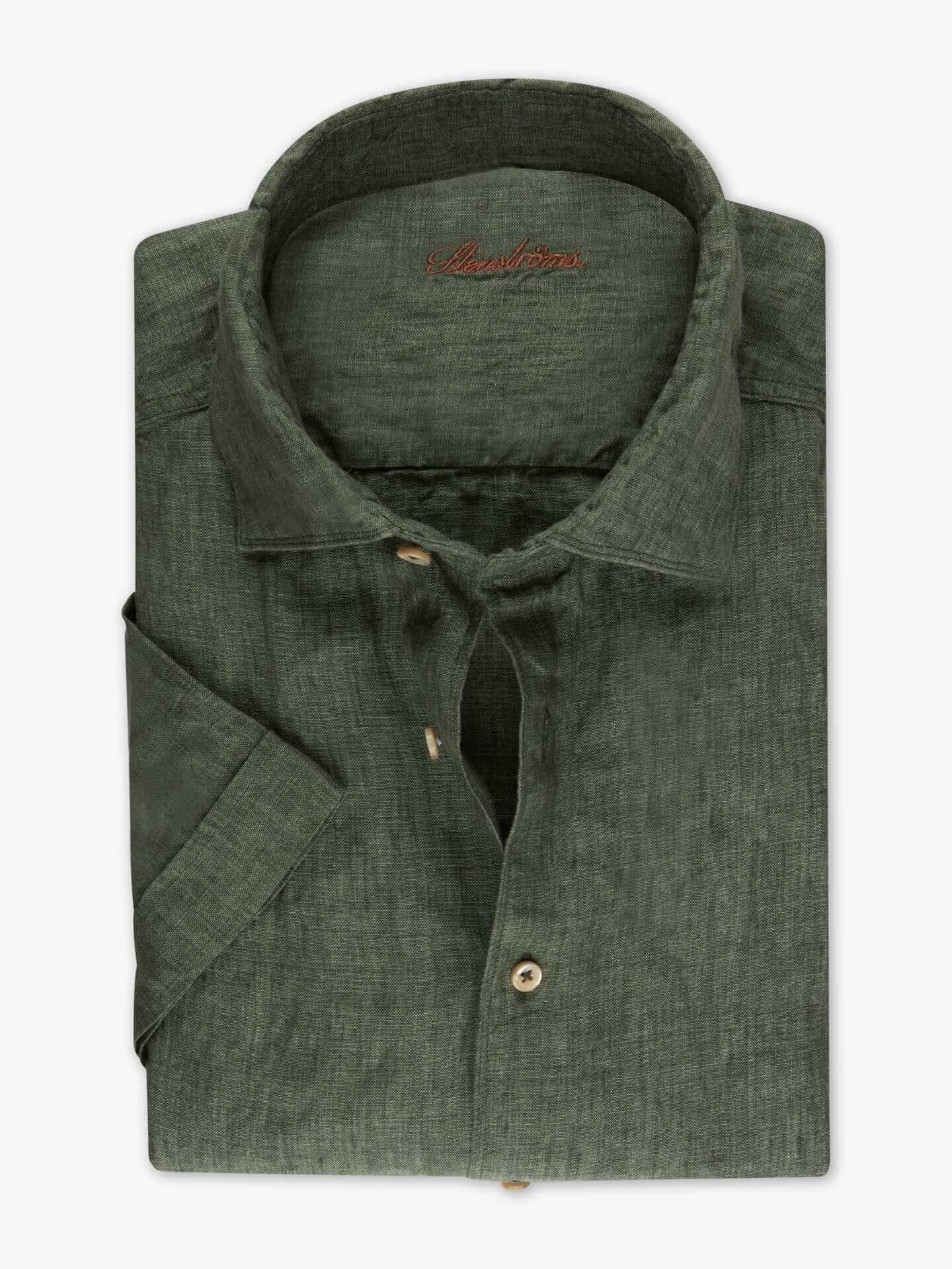 Stenströms Grønn linskjorte, kortermet | Herre | Herreskjorter | Fitted Body | Størrelse: L | Grønn | Solid | Kort Erm