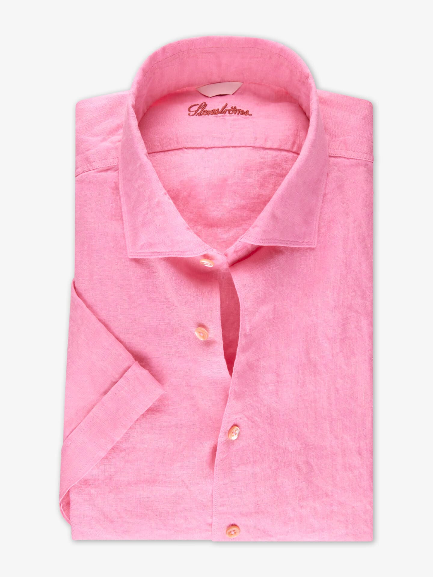Stenströms Rosa Linneskjorta, Kort Ärm | Herr | Herrskjortor | Fitted Body | Storlek: L | Rosa | Enfärgad | Kort Ärm