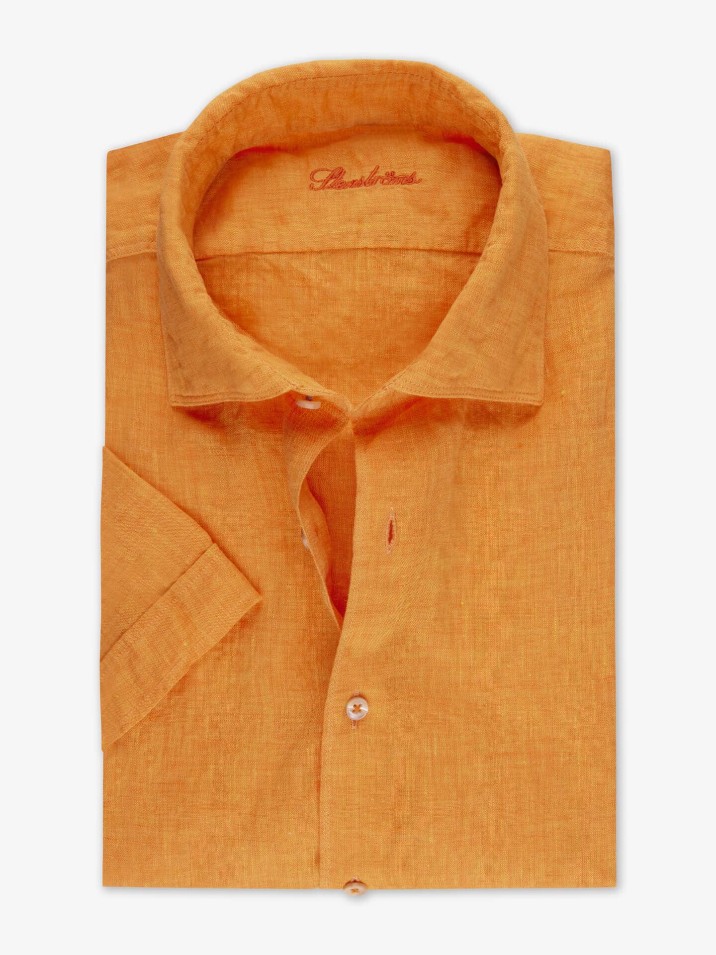 Stenströms Orange Linneskjorta, Kort Ärm | Herr | Herrskjortor | Fitted Body | Storlek: S | Orange | Enfärgad | Kort Ärm
