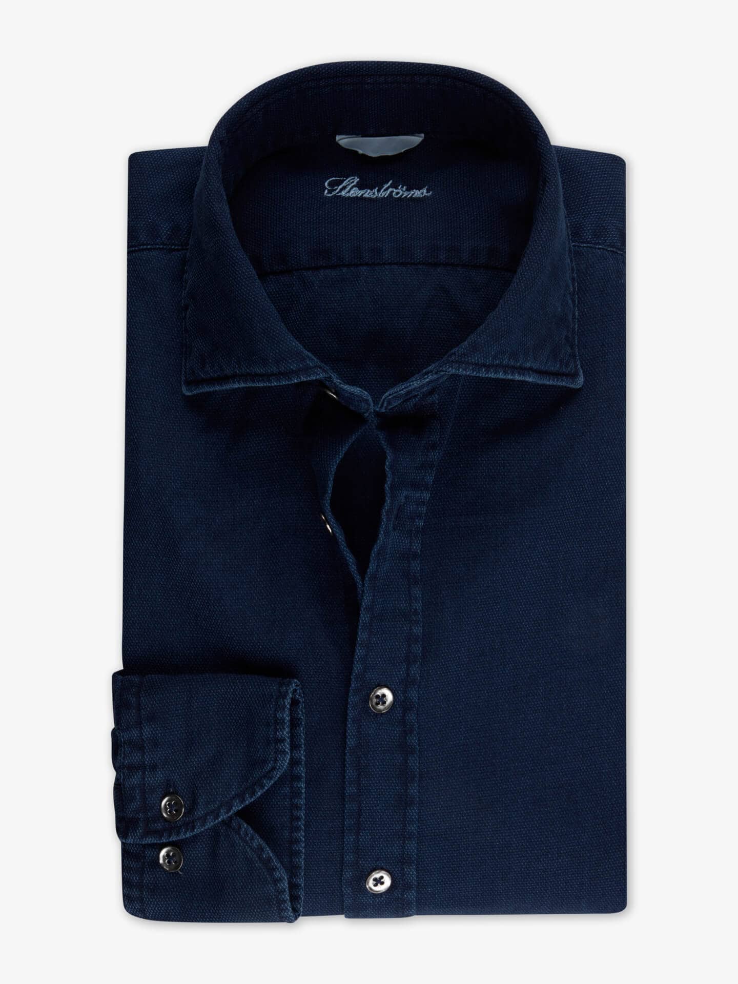Stenströms Piquetvävd Jeansskjorta | Herr | Herrskjortor | Fitted Body | Storlek: S | Marinblå | Enfärgad | Lång Ärm