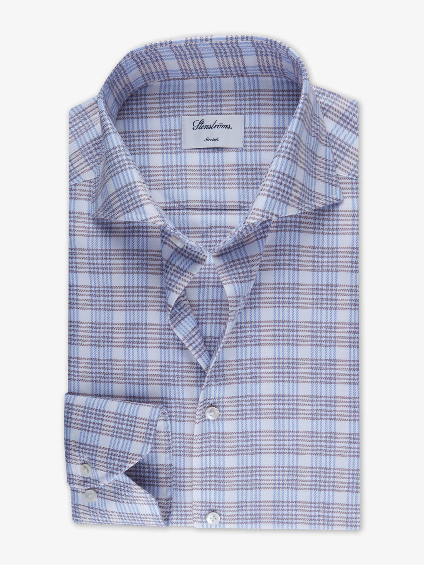 Stenströms Light Brown Checked Stretch Twill Shirt | Herre | Herreskjorter | Slimline | Størrelse: 42 | Lysebrun | Checked | Lange Ermer